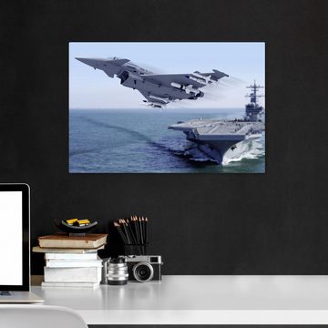 wandmotiv24 Leinwandbild Startender Jet Armee, Fahrzeuge (1 St), Wandbild, Wanddeko, Leinwandbilder in versch. Größen