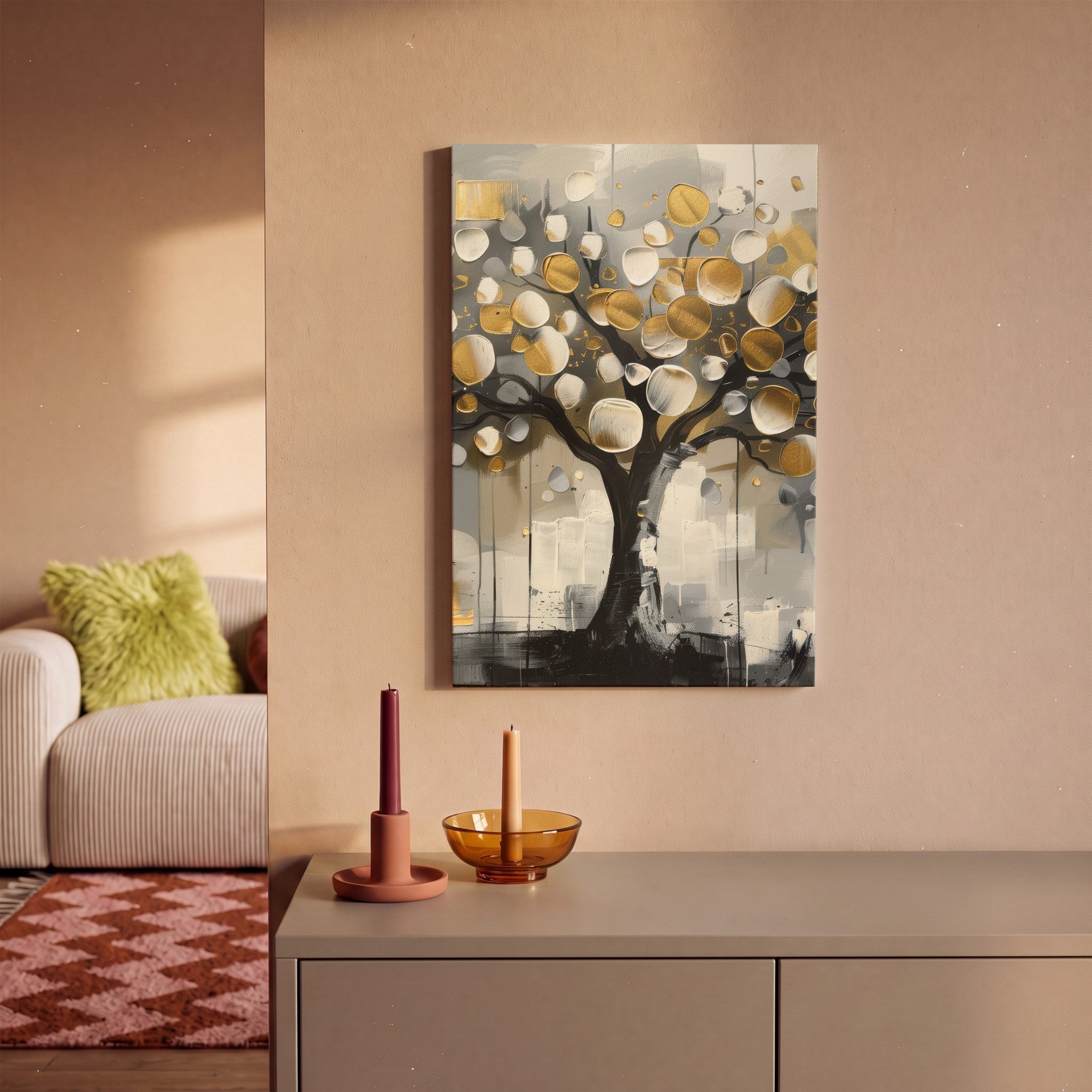 OneMillionCanvasses® Leinwandbild Baum - Abstrakt - Beige - Gold - Schwarz, Fotodruck (1 St), Wandbild, Deko Schlafzimmer Wohnzimmer Flur 20x20 cm – Bild 2 von 5