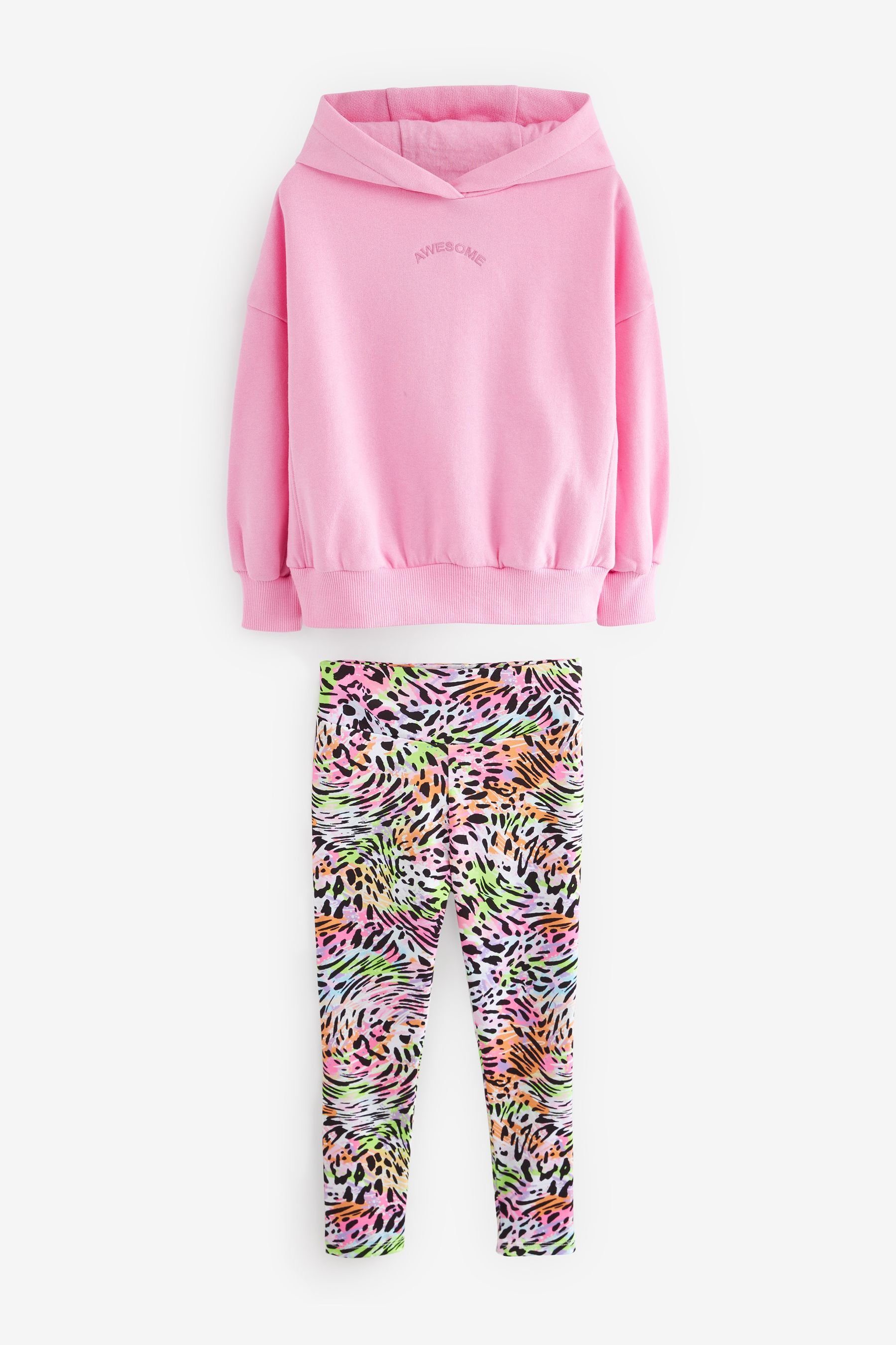 Leggings und Hoodie (2-tlg) Pink im Leggings Embroidered & Set Animal Next Shirt
