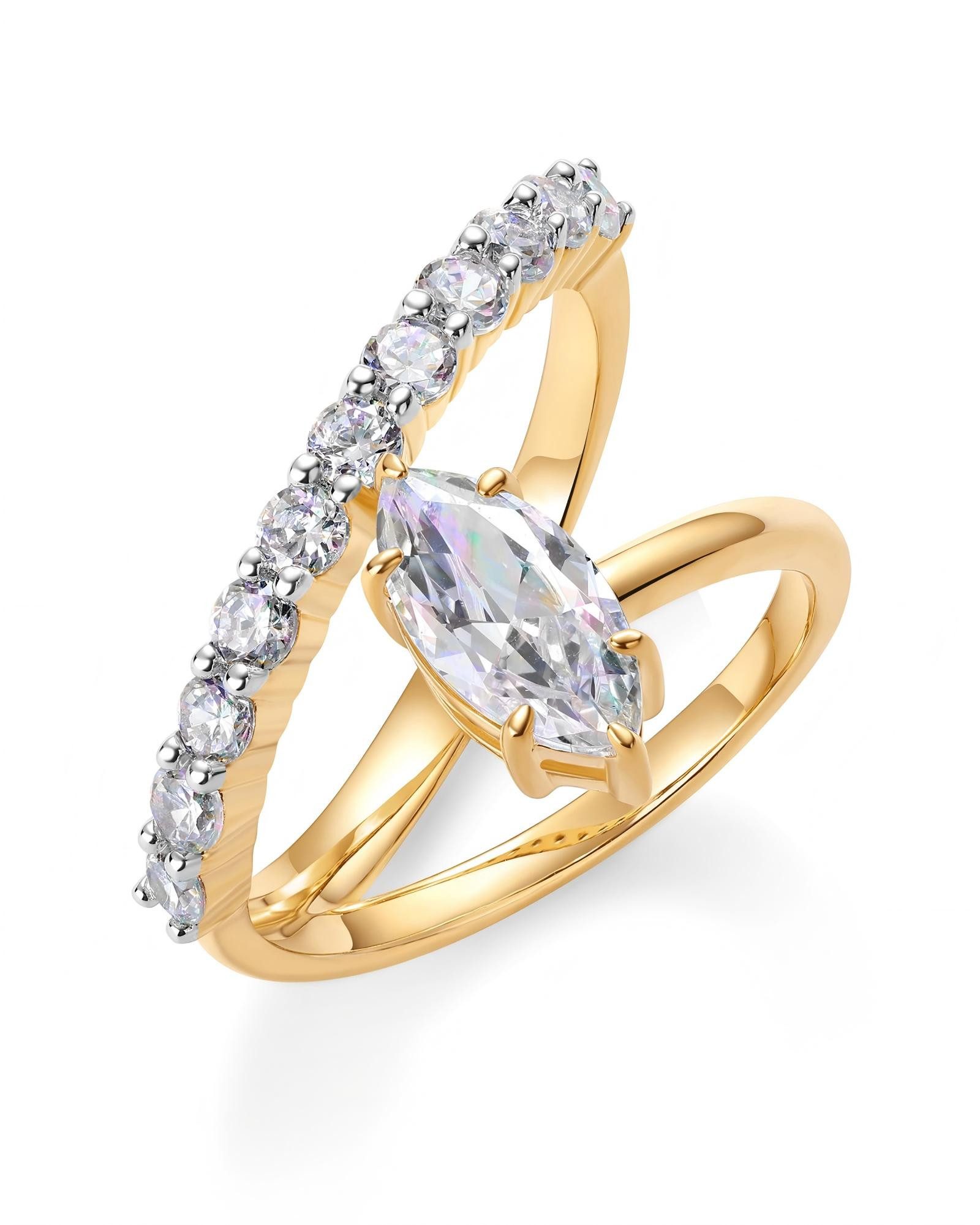 Jumpeak Diamantring 1ct-Diamantring für Damen,Diamantring aus 585er Gold,Ehering für Damen, Diamant im Marquise-Schliff, Hochzeitsgeschenk, Echtheitszertifikat