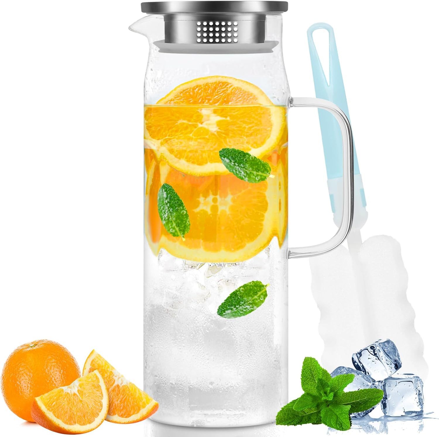 Karaffe 1.5L Glaskaraffe mit Deckel Transparent Wasserkanne