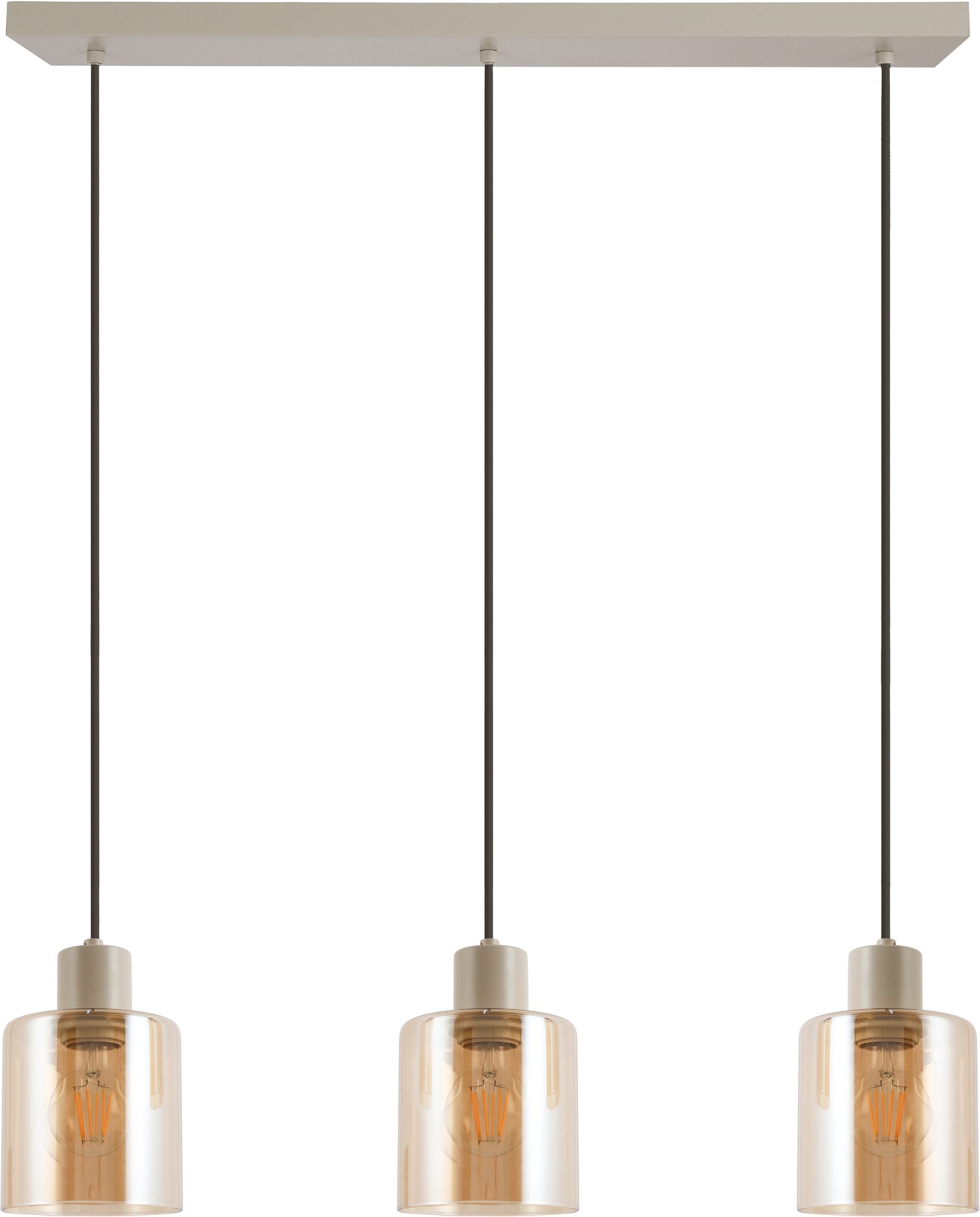 Brilliant Pendelleuchte Lyska, ohne Leuchtmittel, 72 x 12,5 x 120 cm, 3x E27 Fassung, Metall/Glas, beige/bernsteinfarben