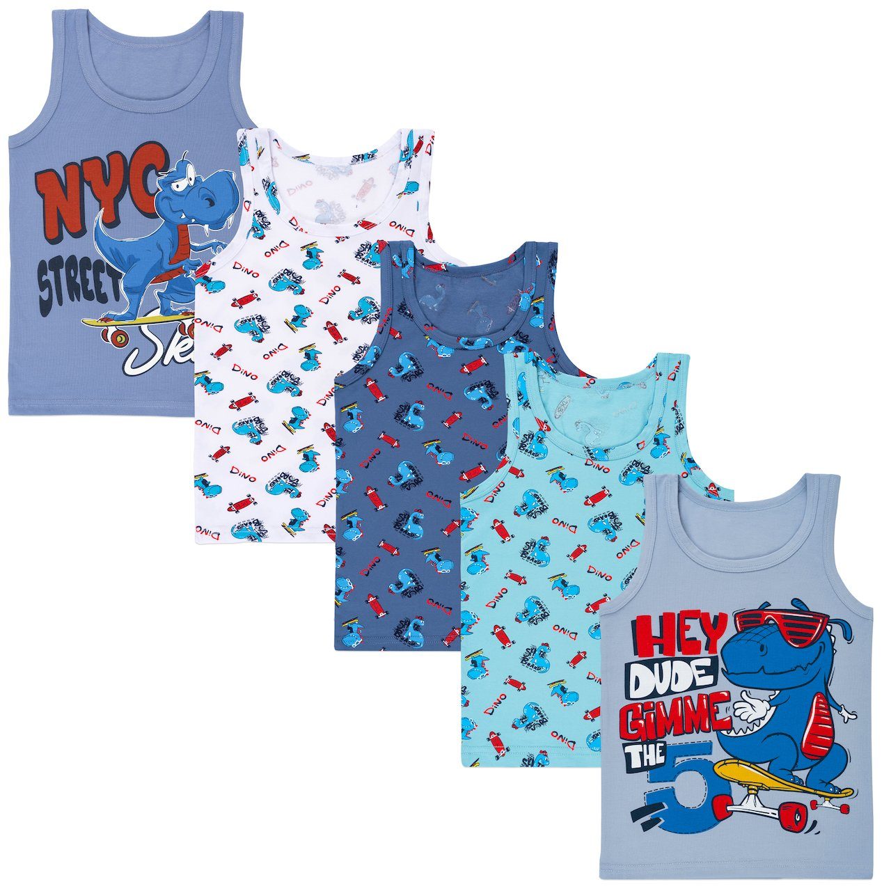 Unterhemd 5er Set Jungen Unterhemden - Dinosaurier - Bunt