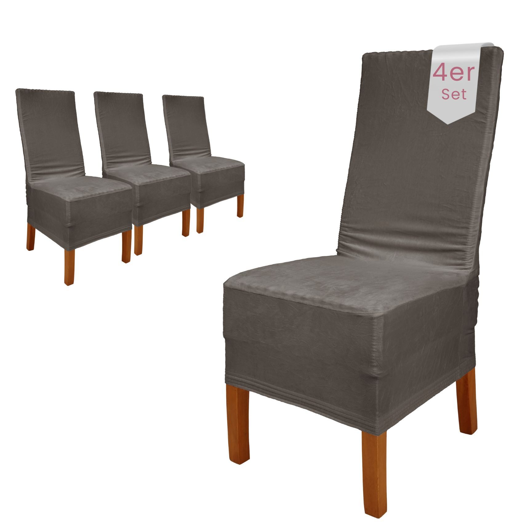 sh SCHEFFLER-HOME LIVE HOMESTYLE Stuhlhusse VelvetFit Puma – elastischer Stuhlbezug, für große Stühle, Samt-Optik, Idealmaße 46×66 cm Rückenlehne