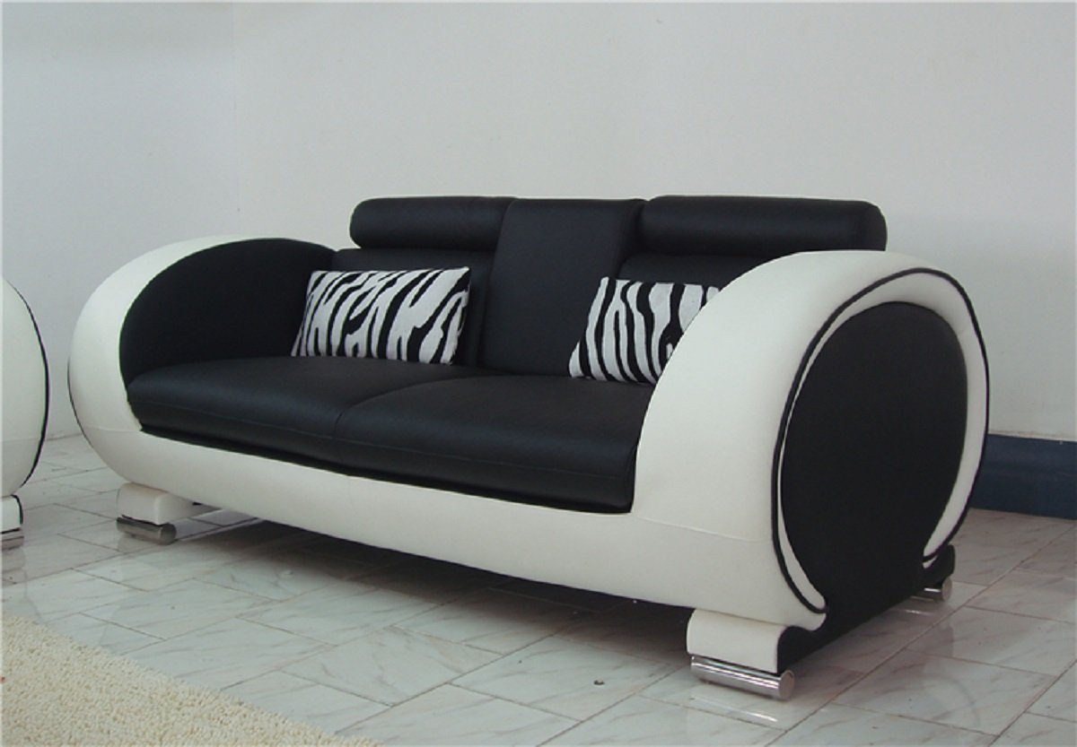 JVmoebel Sofa Sofagarnitur Design Europe Couchen Sitzer in Schwarz/Weiß Leder Sofa Polster Sofas, Made 311 Set