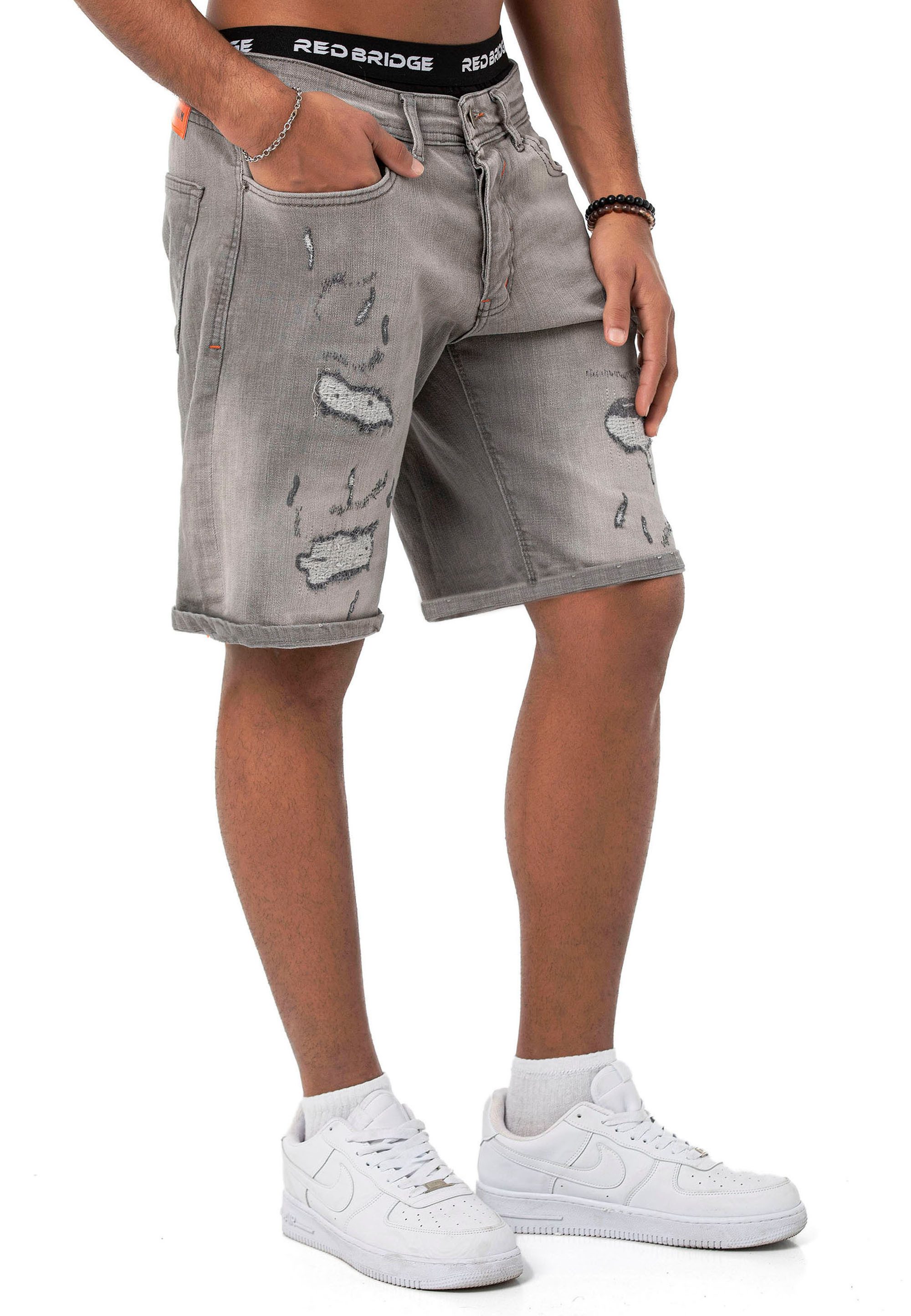 RedBridge Jeansshorts Red Bridge Herren Jeans Shorts Kurze Hose Denim Distressed Basic