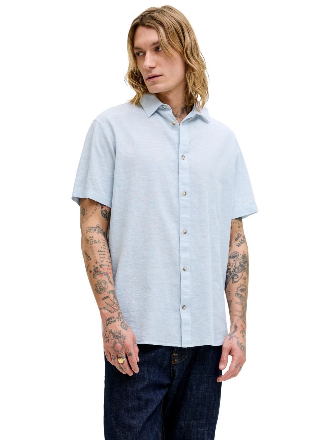 Jack & Jones Kurzarmhemd JJESUMMER LINEN BLEND (1-tlg)
