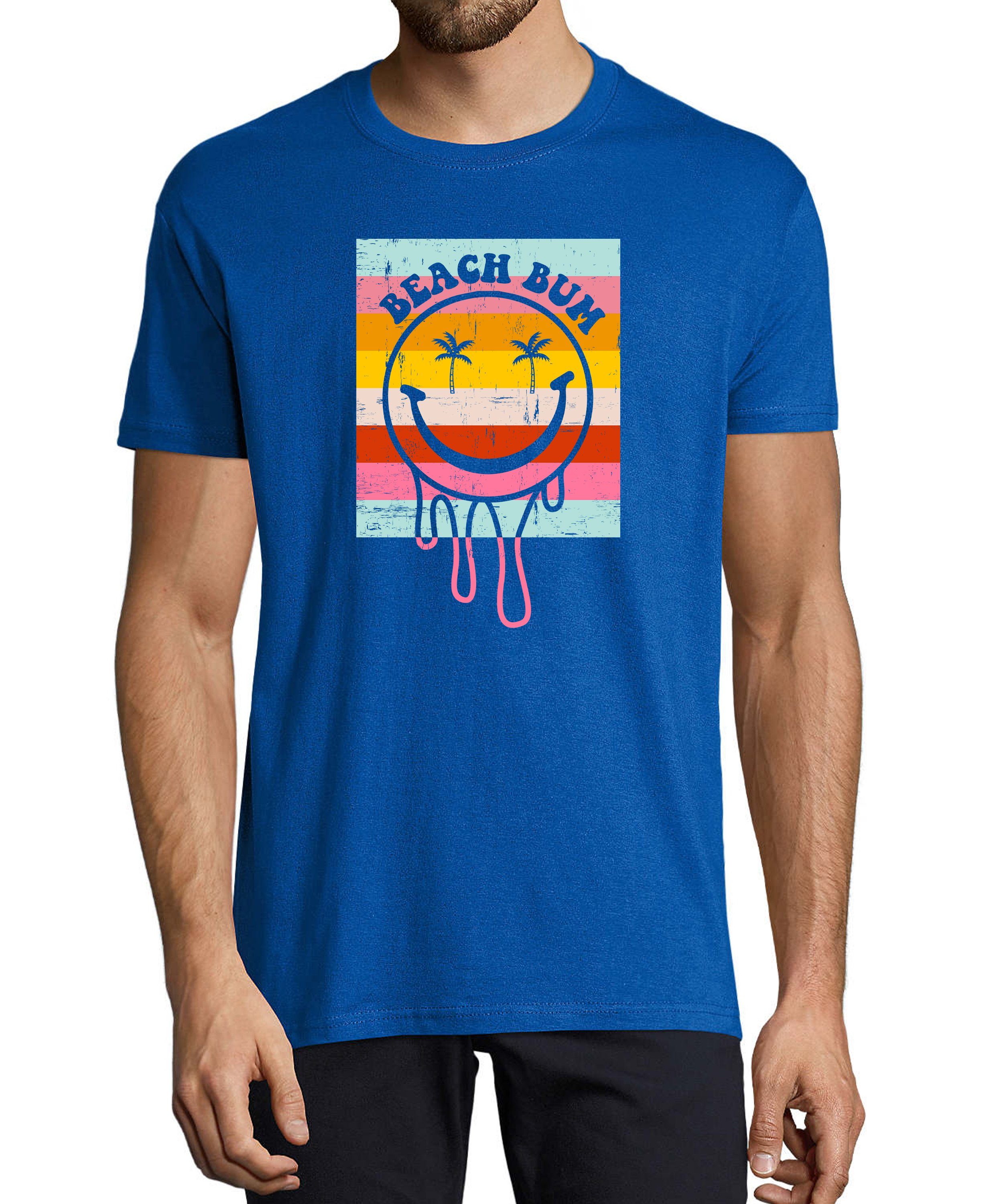 MyDesign24 T-Shirt Herren Smiley Print Shirt - Bunter Beach Bum Smiley Baumwollshirt mit Aufdruck Regular Fit, i291 royal blau