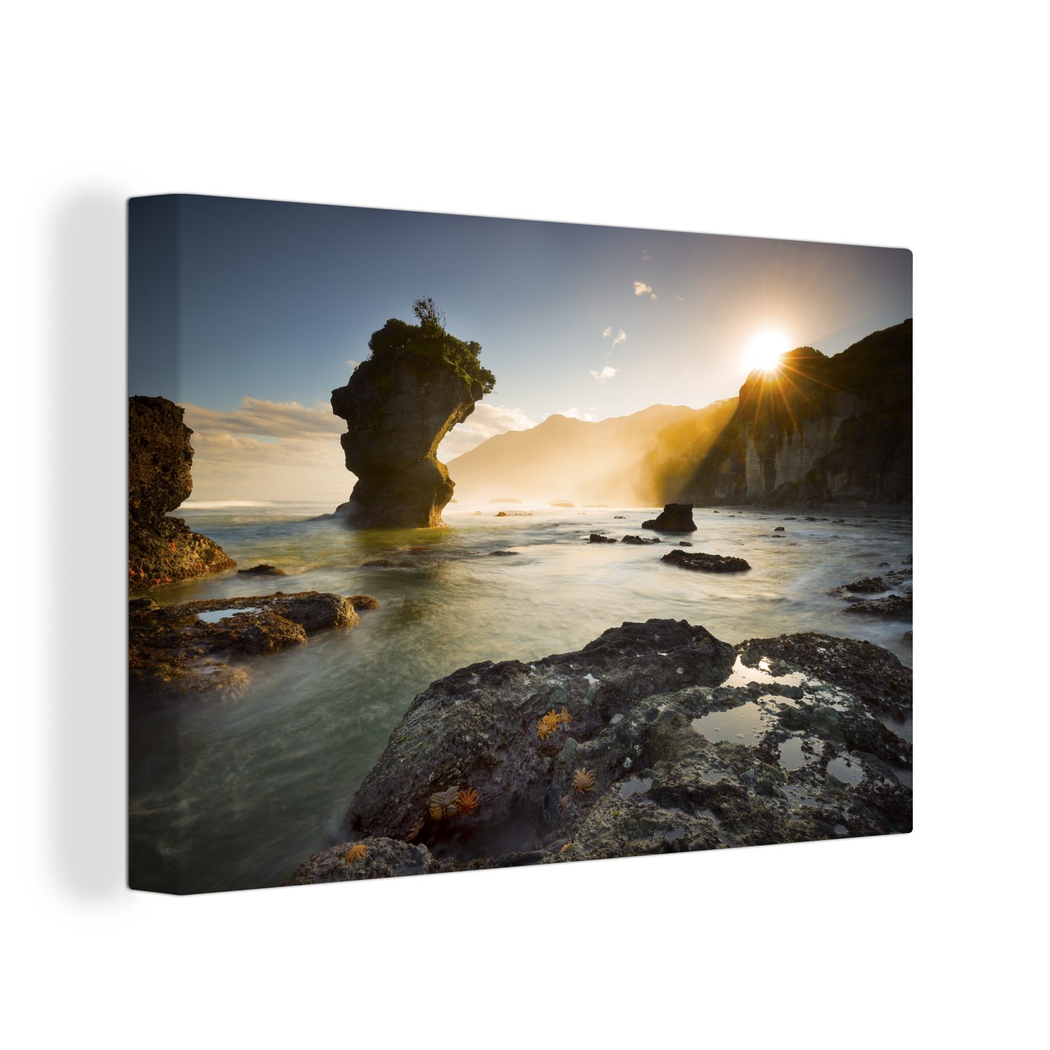 OneMillionCanvasses® Leinwandbild Sonnenaufgang am Strand in Neuseeland, (1 St), Wandbild Leinwandbilder, Aufhängefertig, Wanddeko, 30x20 cm