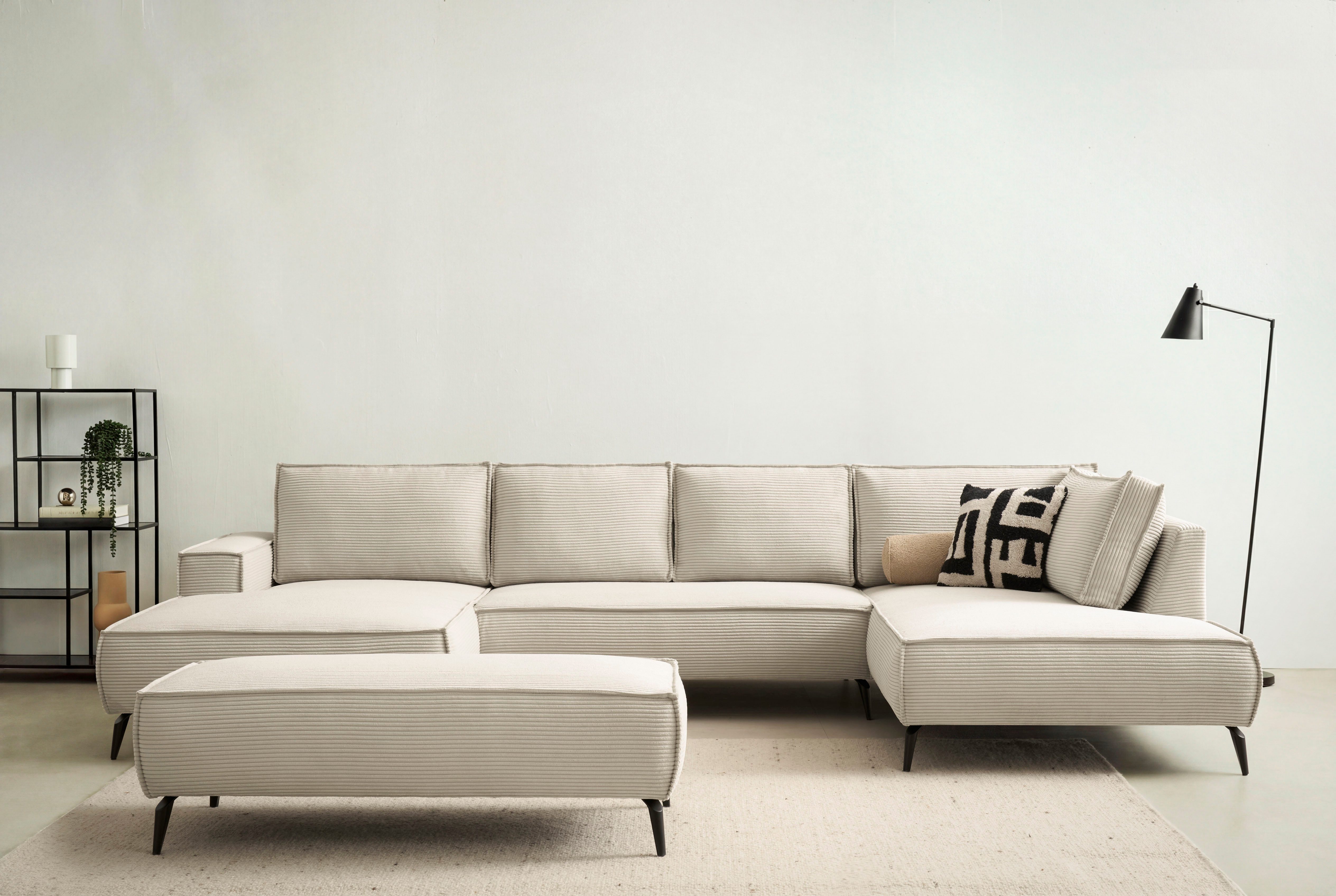 OTTO home Wohnlandschaft TVINNU Cord, 354 cm, mit Hocker, Set, Recamiere rechts/links, stellbar zum Schlafsofa (Krokodilverbinder)