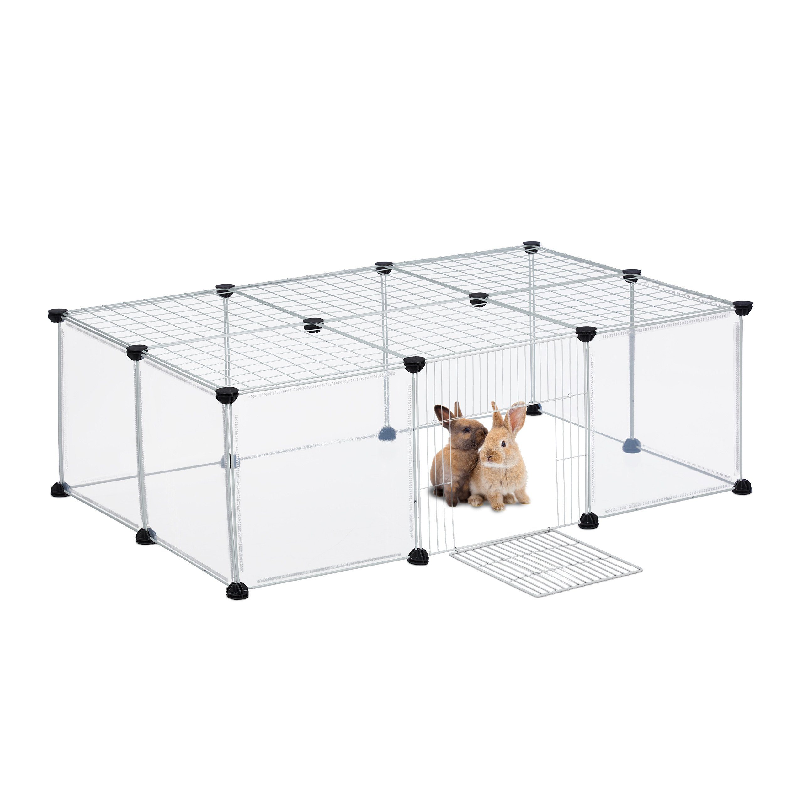 relaxdays Freigehege 16-teiliges Freilaufgehege Transparent