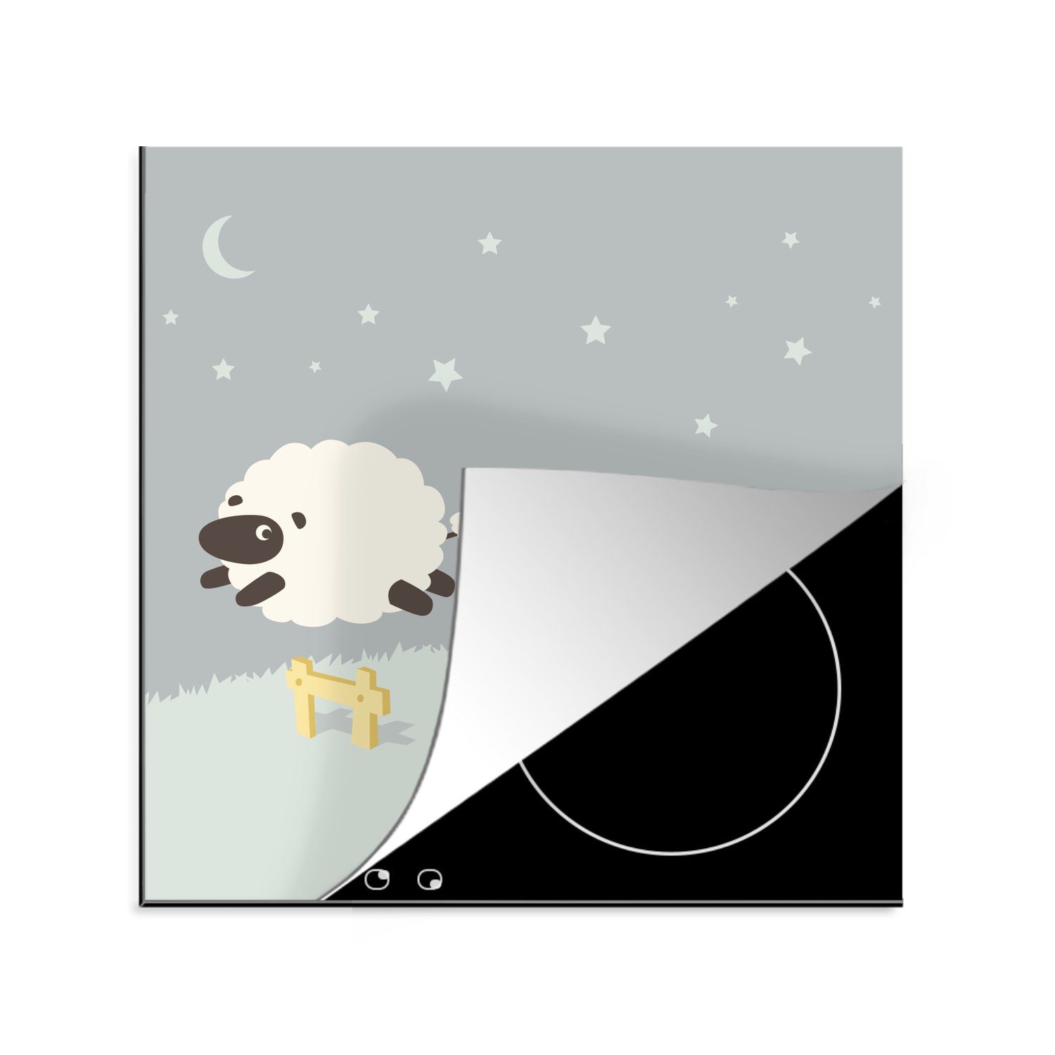 MuchoWow Herdblende-/Abdeckplatte Eine Illustration eines springenden Schafes, Vinyl, (1 tlg), 78x78 cm, Ceranfeldabdeckung, Arbeitsplatte für küche