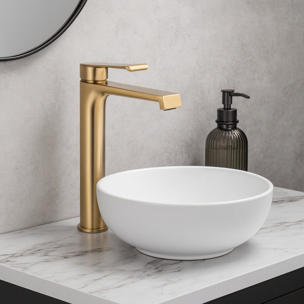 wohnwerk.idee Badarmatur Waschbeckenarmatur Gold Chrom, Hochwertiger Messing Wasserhahn modern