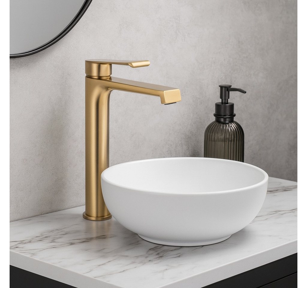 wohnwerk.idee Badarmatur Waschbeckenarmatur Gold Chrom, Hochwertiger Messing Wasserhahn modern