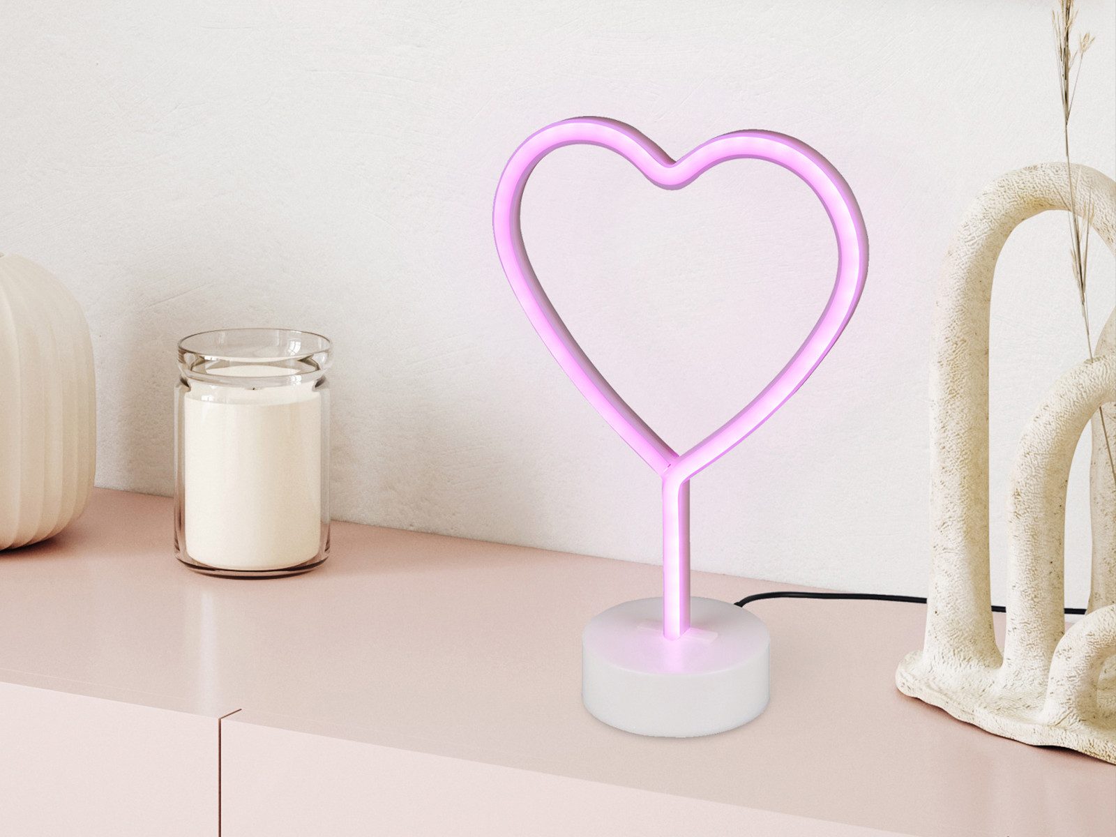 Reality Leuchten LED Dekolicht, LED fest integriert, 2er SET Dekoleuchte Herz-lampe ausgefallene Tischlampe ohne Kabel