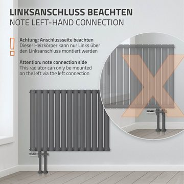 LuxeBath Heizkörper Paneelheizkörper Designheizkörper, Anthrazit 600x1020mm Einlagig Seitenanschluss mit Anschlussarmatur