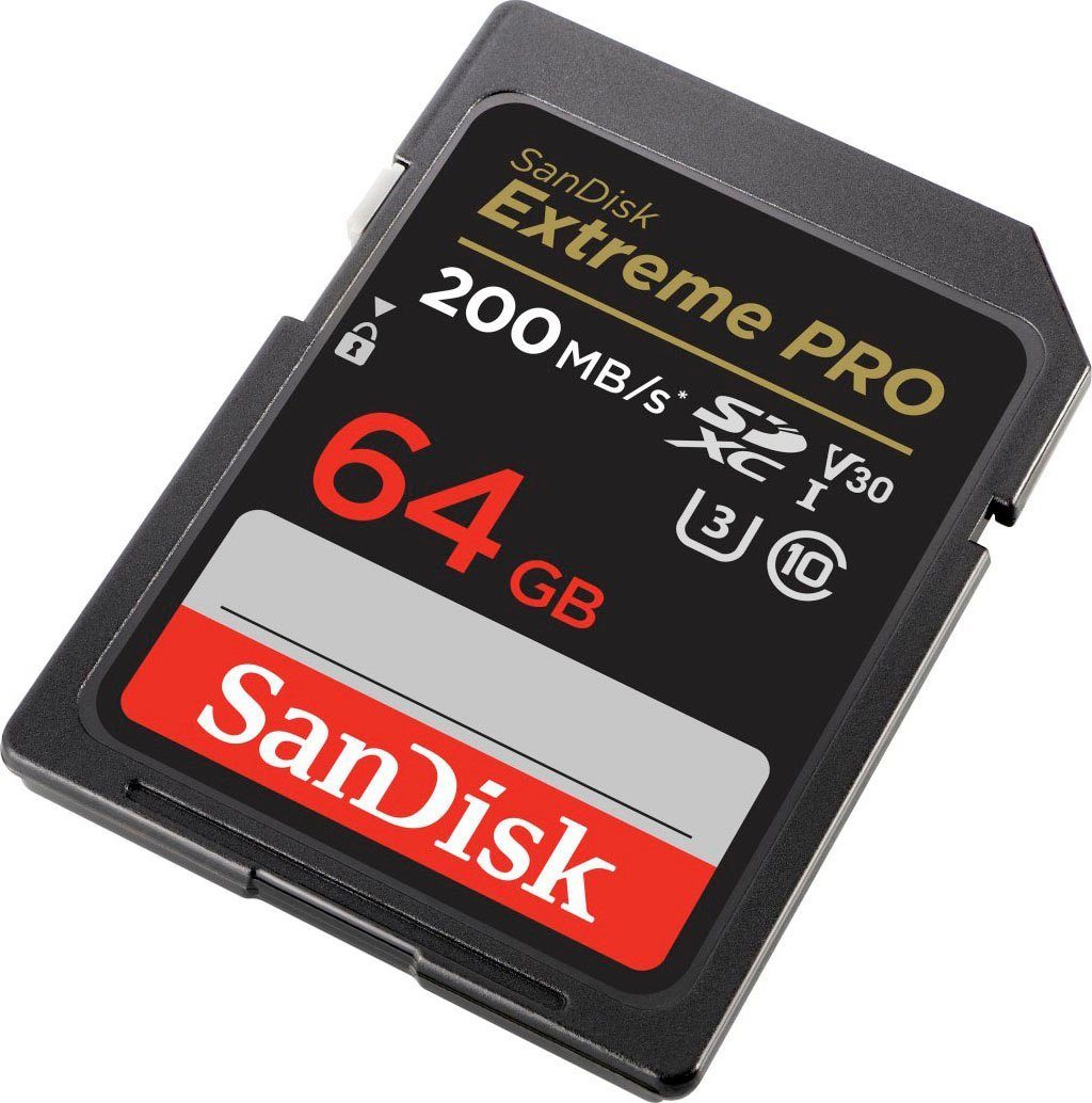 Sandisk Extreme PRO SDXC™-UHS-I-Karte Speicherkarte (64 GB, Video Speed Class 30 (V30)/UHS Speed Class 3 (U3), 200 MB/s Lesegeschwindigkeit)