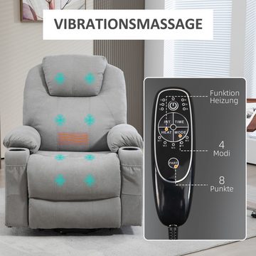 HOMCOM Massagesessel Elektrischer Aufstehsessel mit Seitentaschen (Fernsehsessel mit Fernbedienung, 1-St., Relaxsessel mit Liegefunktion), für Arbeitszimmer, Wohnzimmer, Hellgrau
