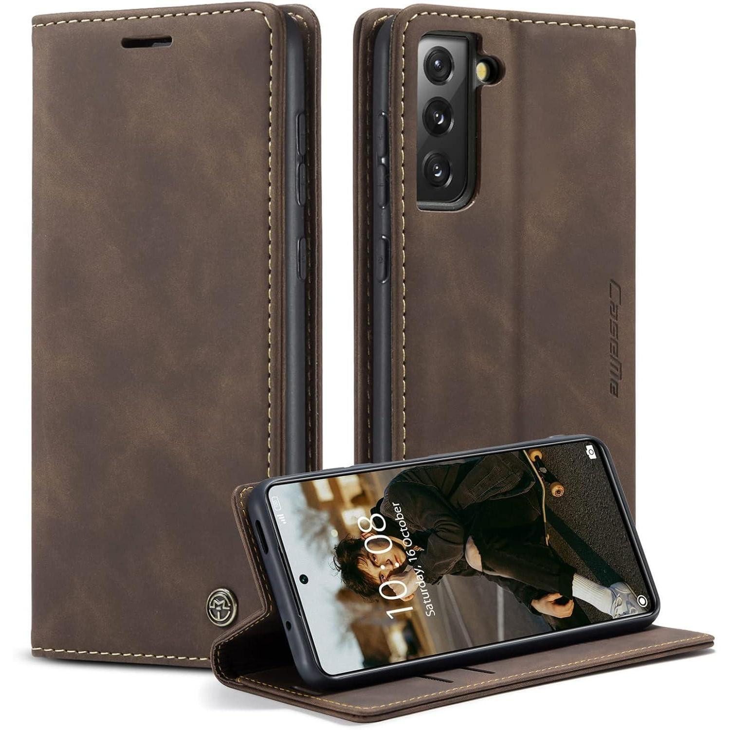 LuxusKollektion Flip Case Handyhülle Samsung Galaxy S21 FE 5G Premium Leder Flip Case Magnet
