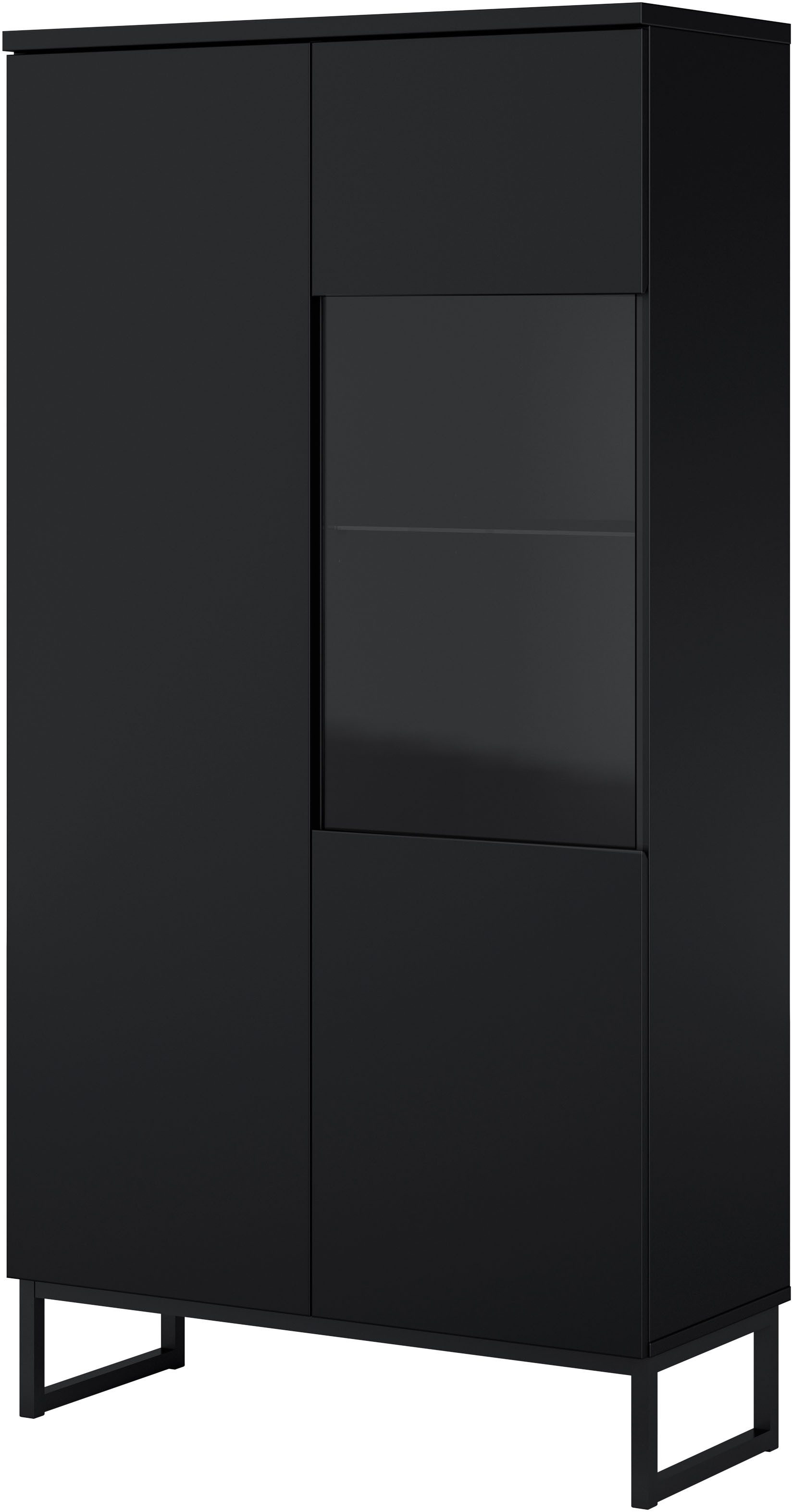 OTTO home Vitrine Modo II, Breite 80 cm, moderner griffloser Vitrineschrank Vitrine viel Stauraum, Einlegeböden verstellbar, Glastür, Metallkufen