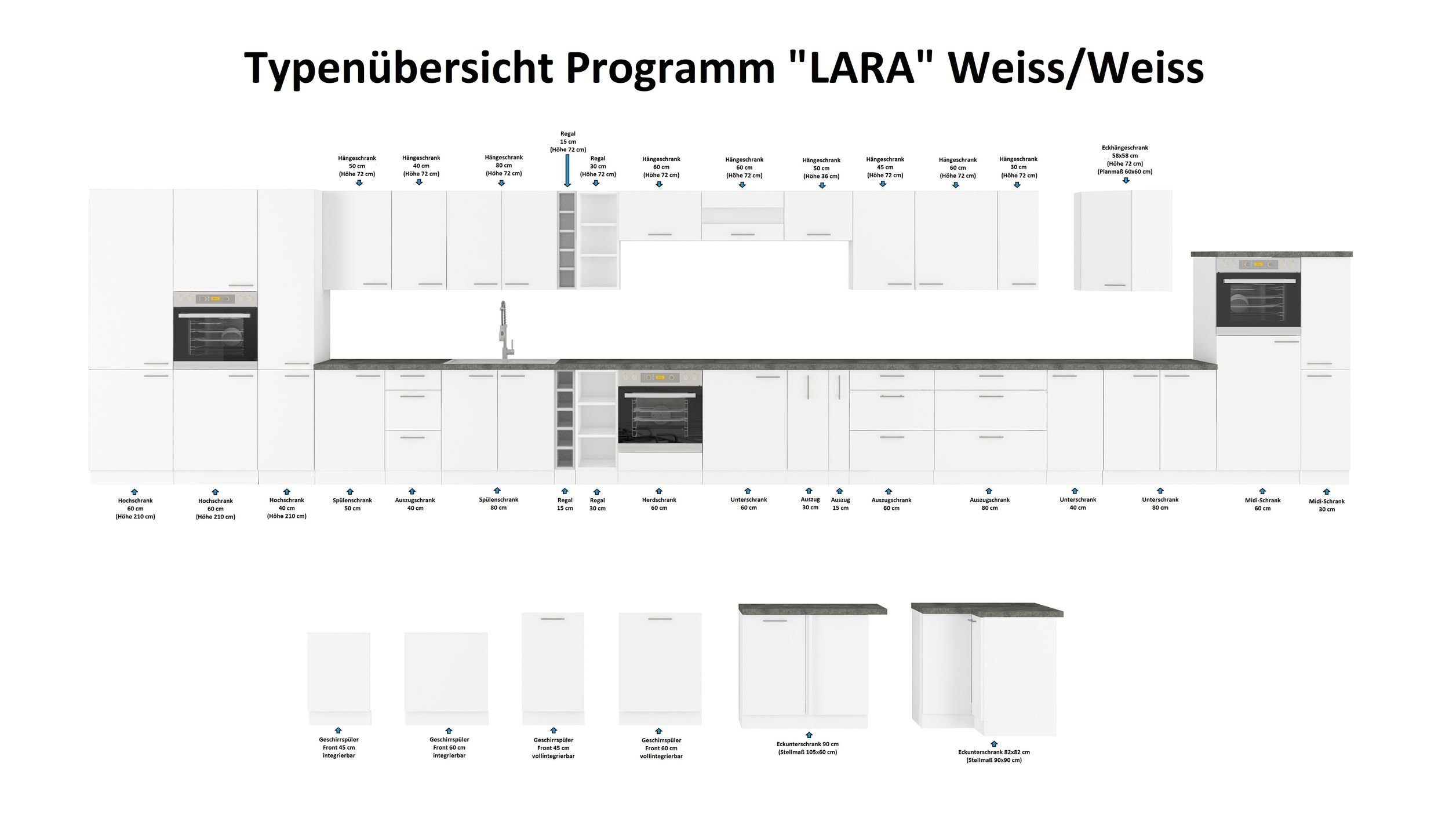 Lara cm Hängeschrank Küchen-Preisbombe Küche Hochglanz Weiß Küchenzeile 40 Einbauküche Küchenblock