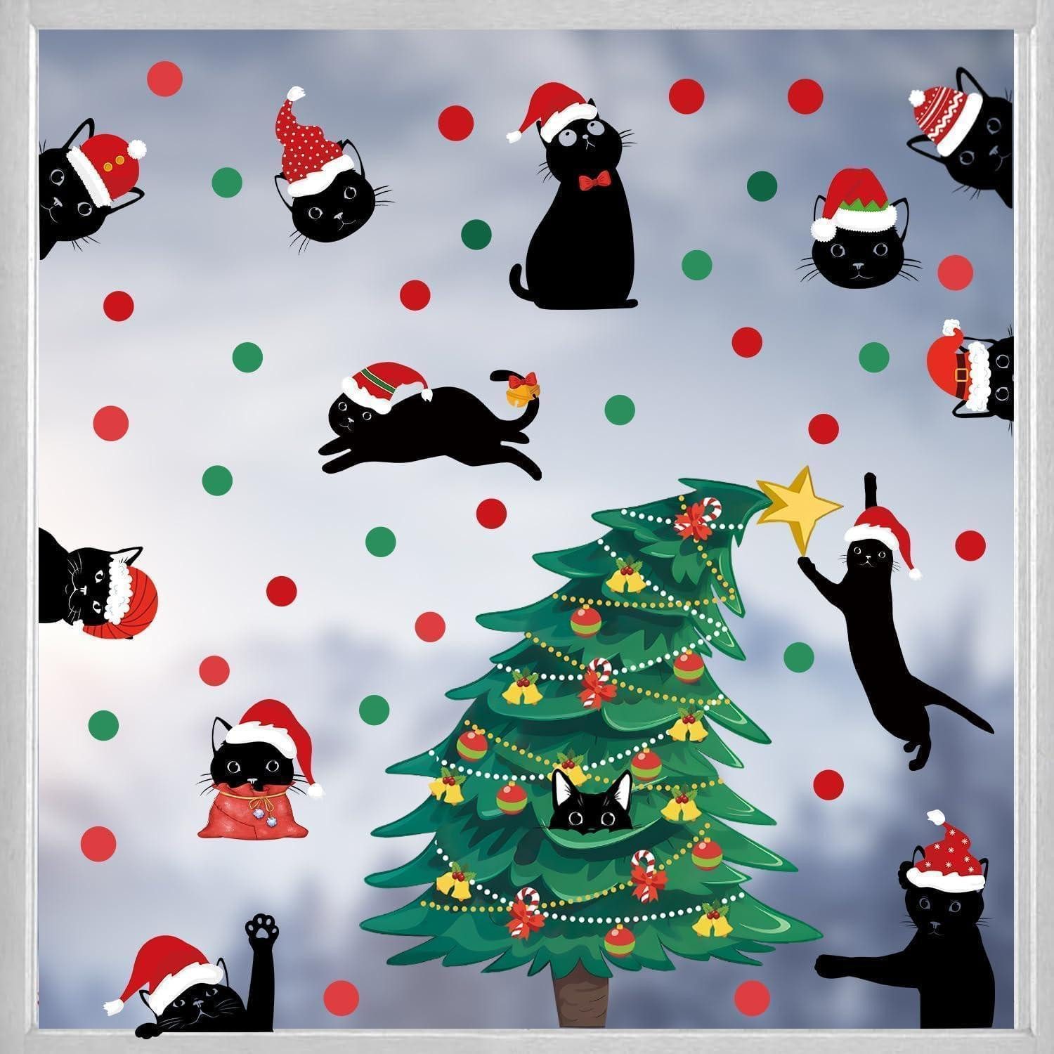 LuxusKollektion Fensterbild Fensterbilder Weihnachten Katzen & Baum 12x35 Zoll