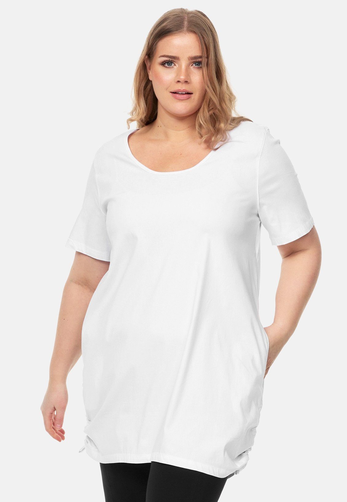 Kekoo Tunikashirt Shirt Tunika A-Linie mit seitlicher Raffung 'Flora' Weiß