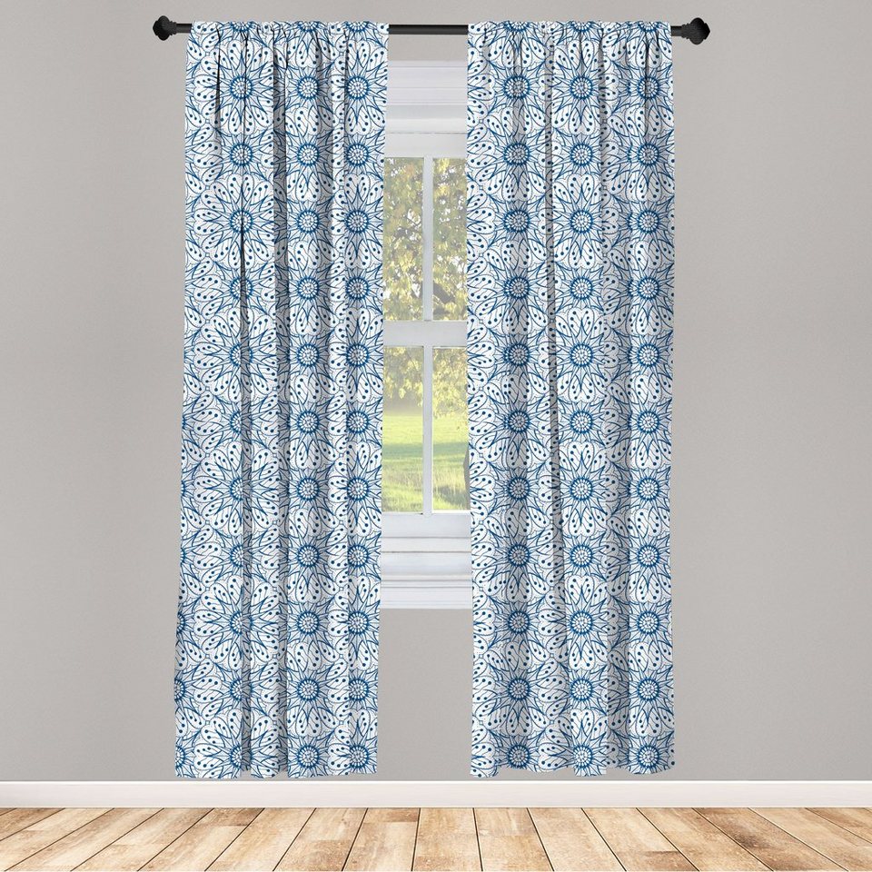 Gardine Vorhang für Wohnzimmer Schlafzimmer Dekor, Abakuhaus, Microfaser,  Blau Weiss Dutch Floral Tile