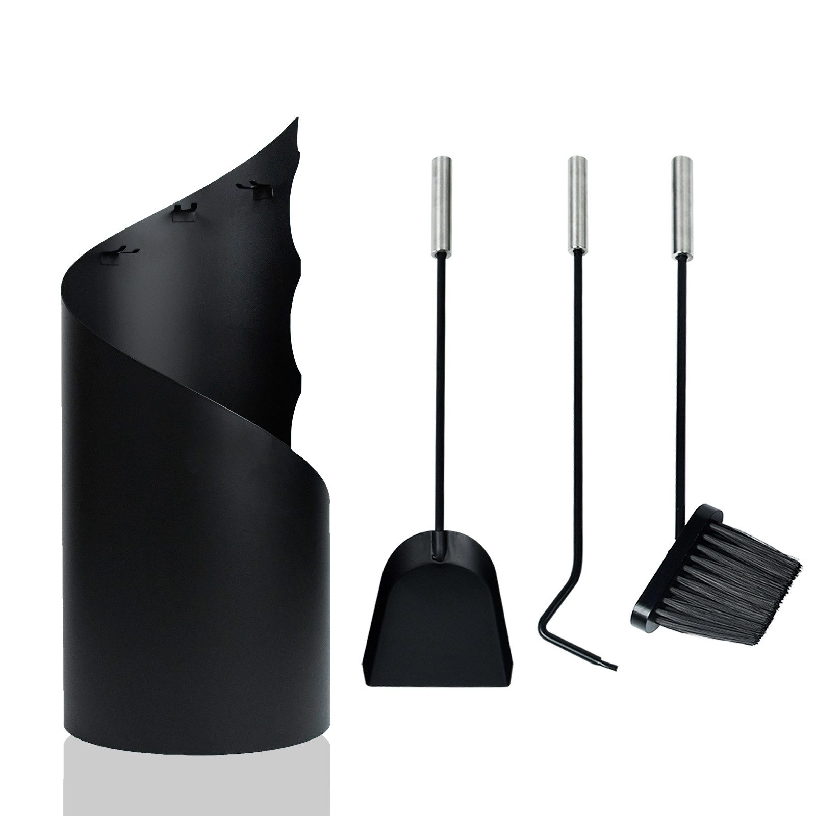 FIVMEN Kamingarnitur 5 teilig Kaminzubehör Edelstahl Kaminofen Kaminbesteck Set, Schwarz Kamingarnitur mit Standfuß