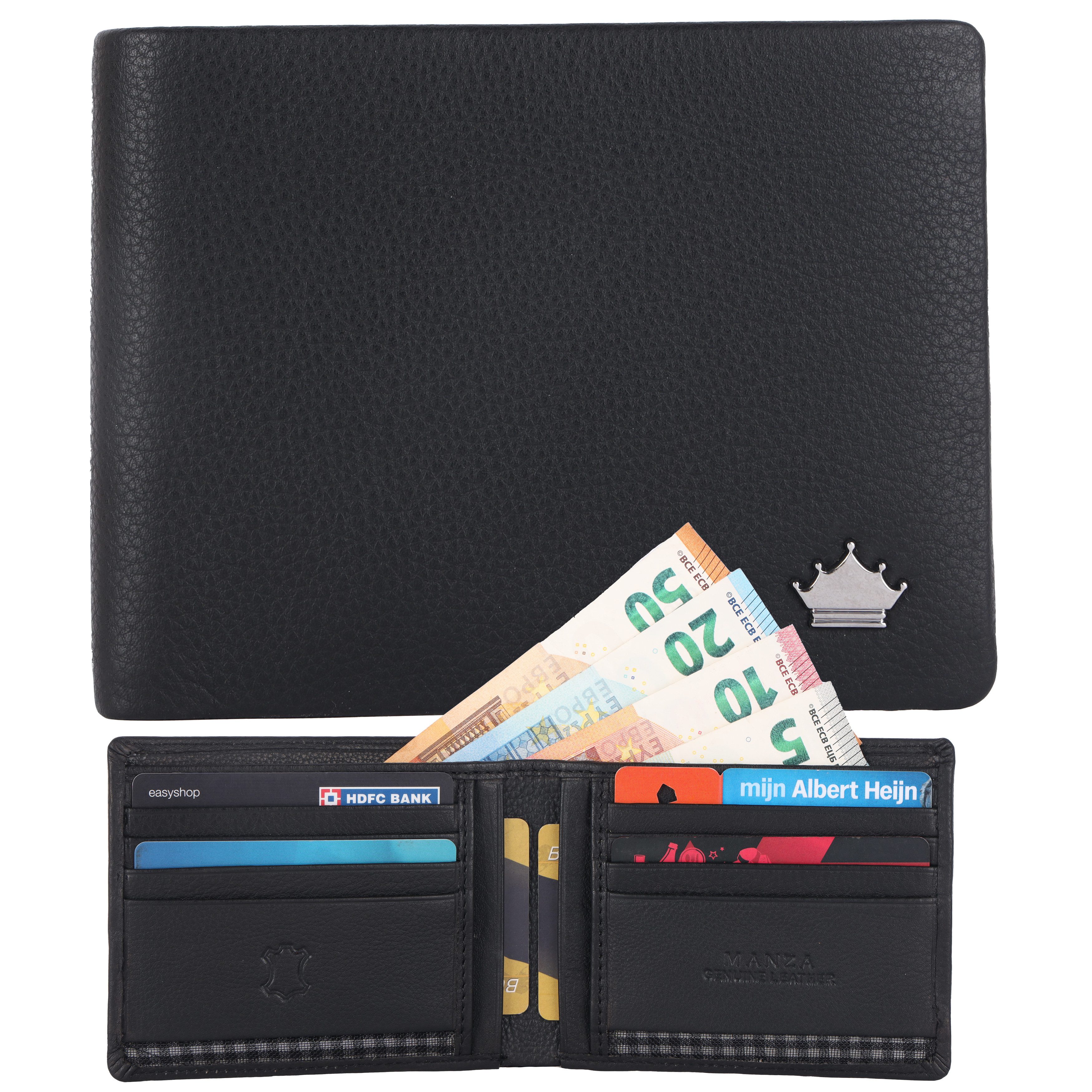 Manza Geldbörse Geldbörse Herren Echtes Leder Querformat Börse Portemonnaie RFID, Extra Dünn, Hochwertiges Leder