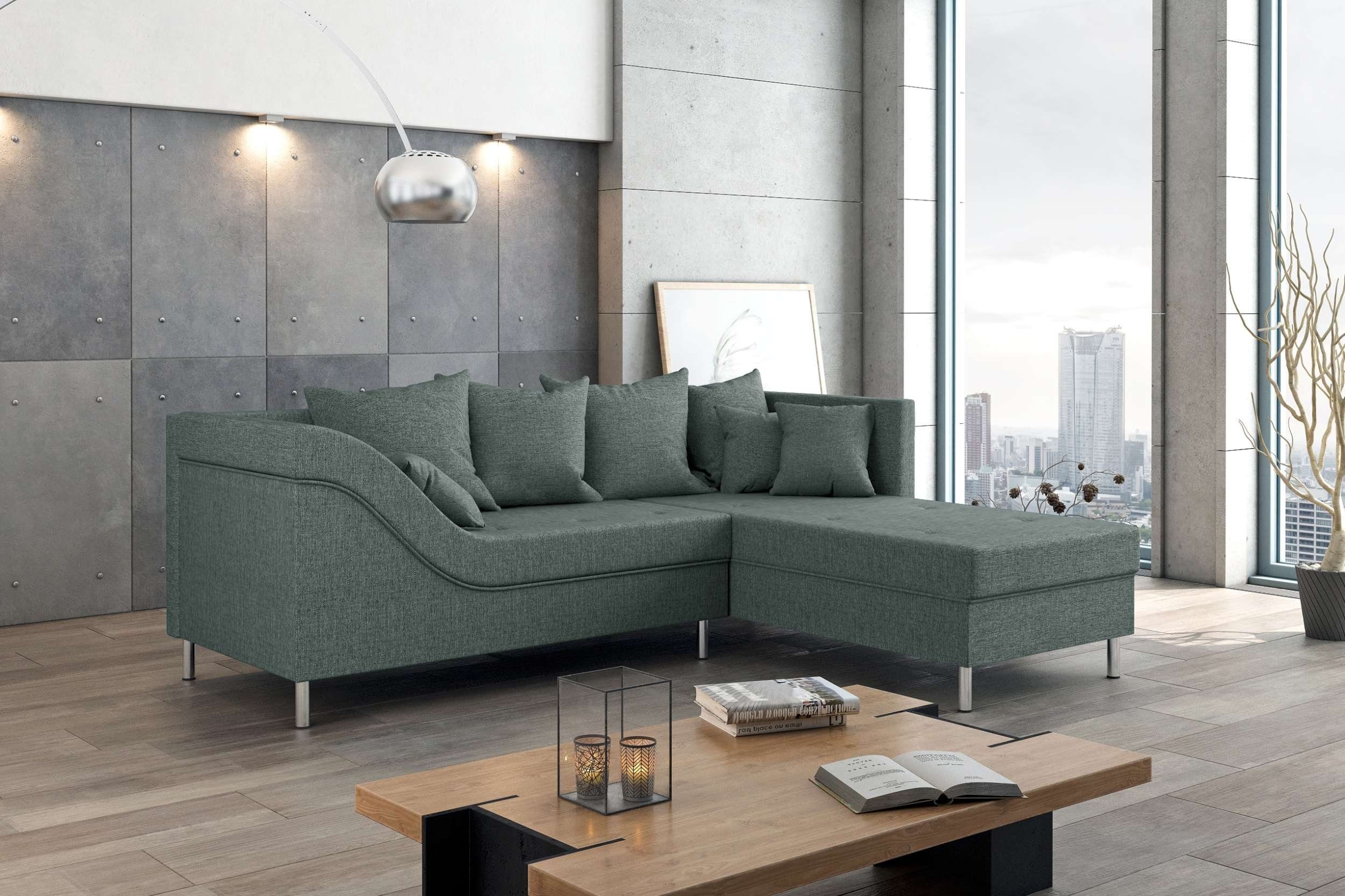 Stylefy Ecksofa Toffi, L-Form, inklusive bestellbar, Eckcouch, Kissen, rechts links Raum im stellbar Modern frei Ottomane Design, oder