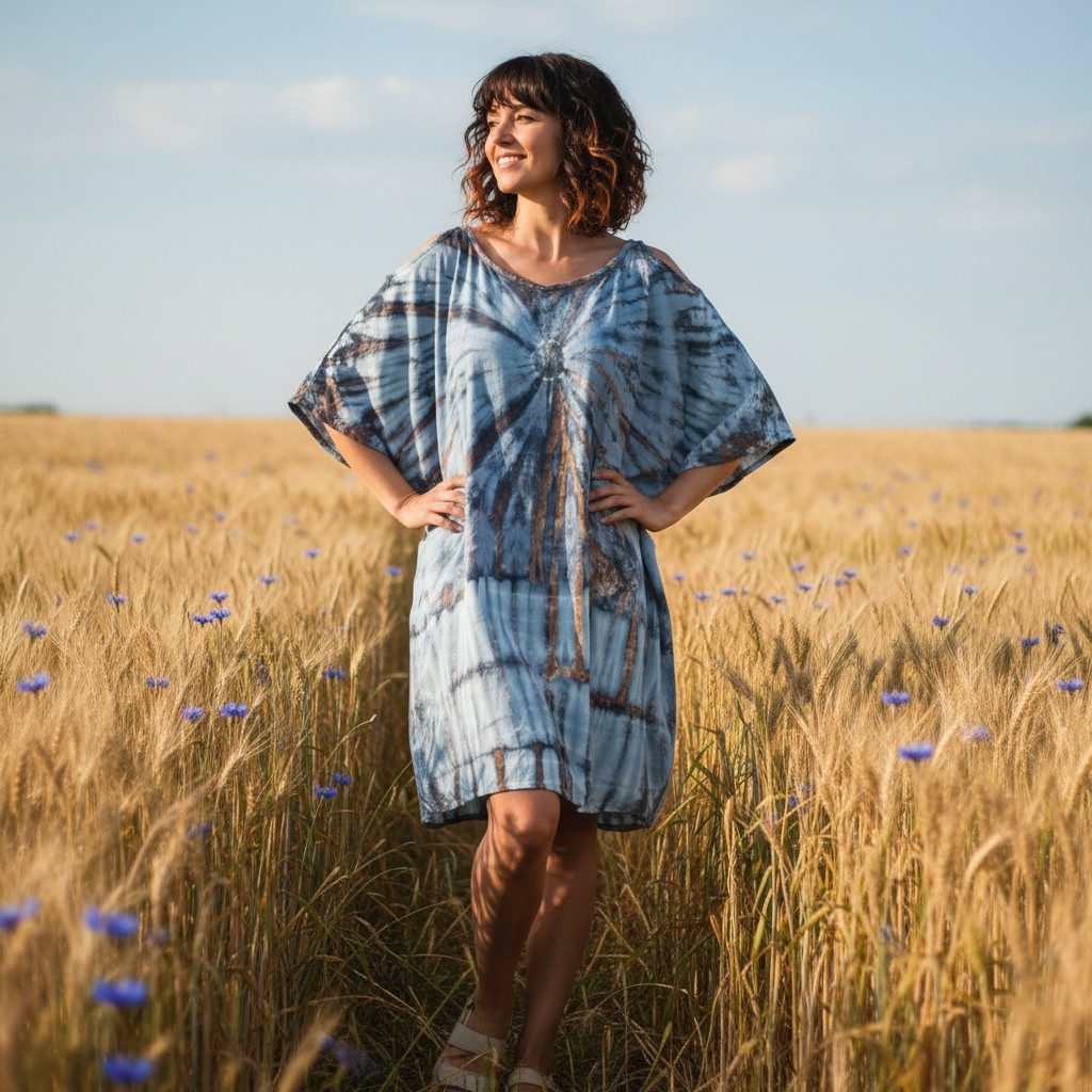 Guru-Shop Midikleid Schulterfreies Batikdress, Cold Shoulder.. Festival, Ethno Style, Hippie, alternative Bekleidung