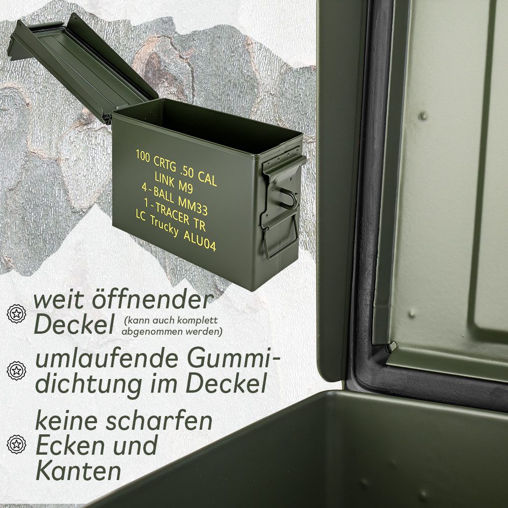 Trucky Aufbewahrungsbox Ammo Box Munitionsbox Box Metallkiste Metallbox Grün Metall – Bild 3 von 5
