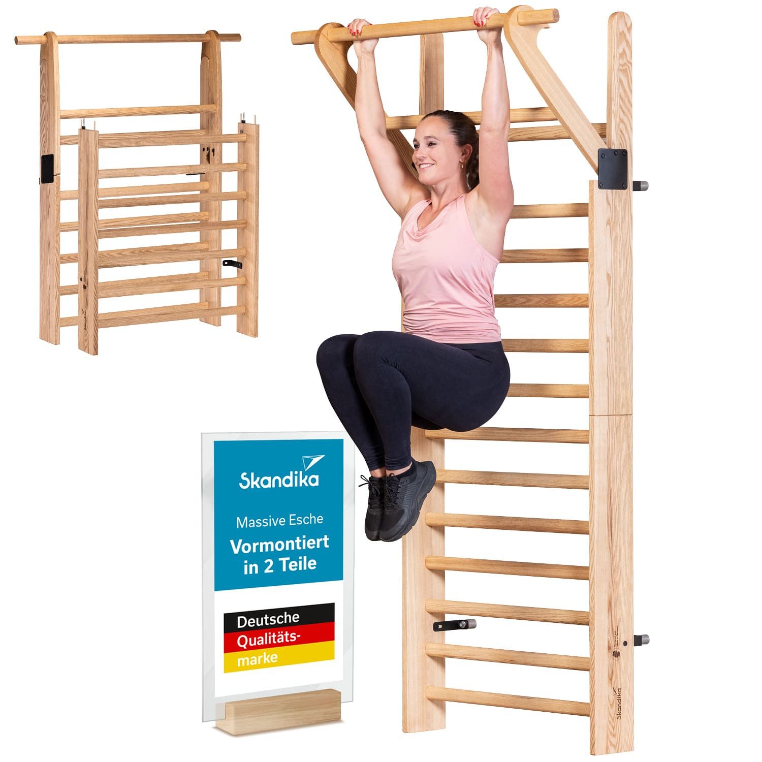 Sprossenwand ausklappbar mit Klimmzugstange Vira, Made in Germany, bis 130 kg