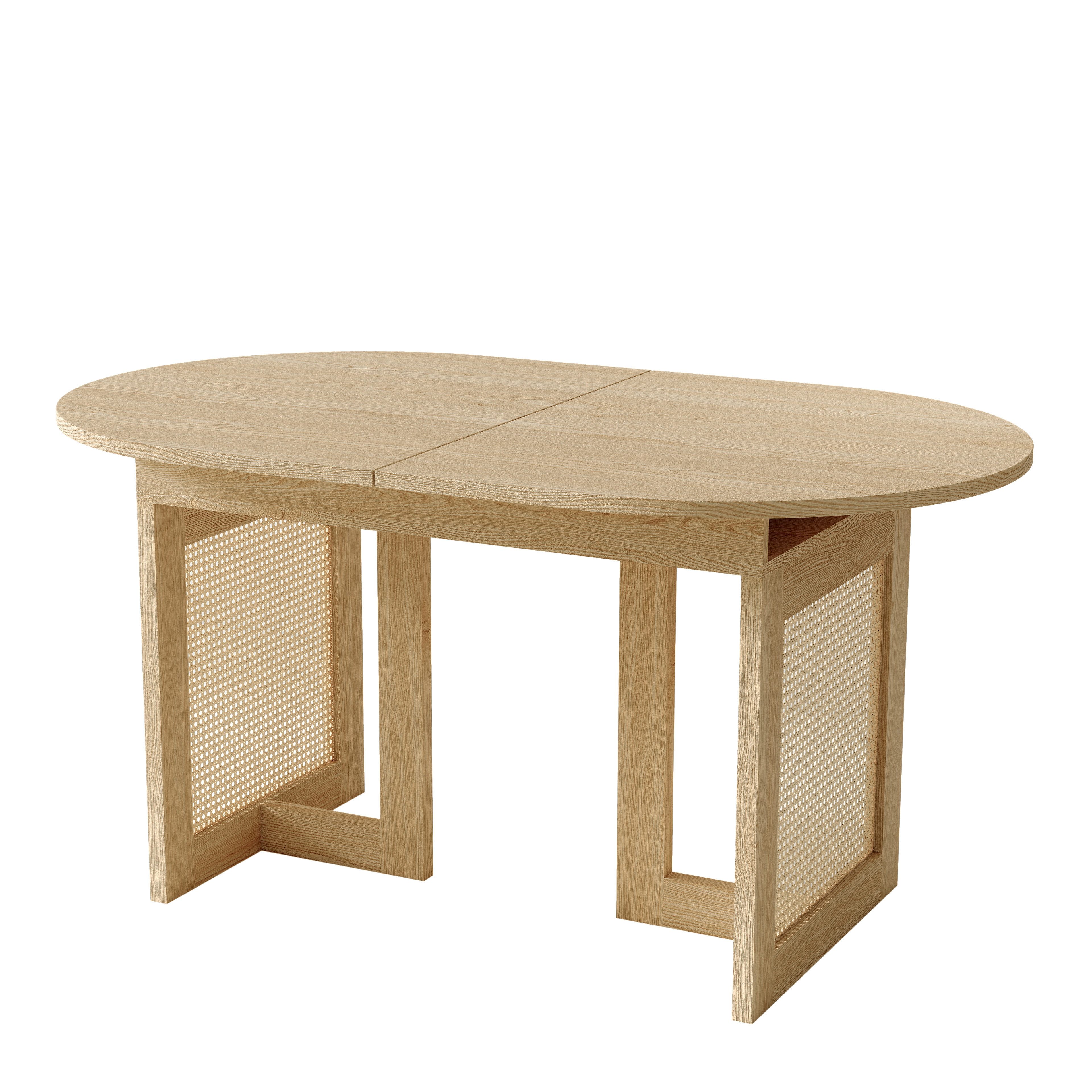 Flieks Esstisch ausziehbare Tischplatte in Holzoptik, Tischbeine aus Rattan (Verstellbare Länge 120-160/T80/H75 cm, 1-St., 1 Tisch), ovaler Küchentisch erweiter – Bild 5 von 5
