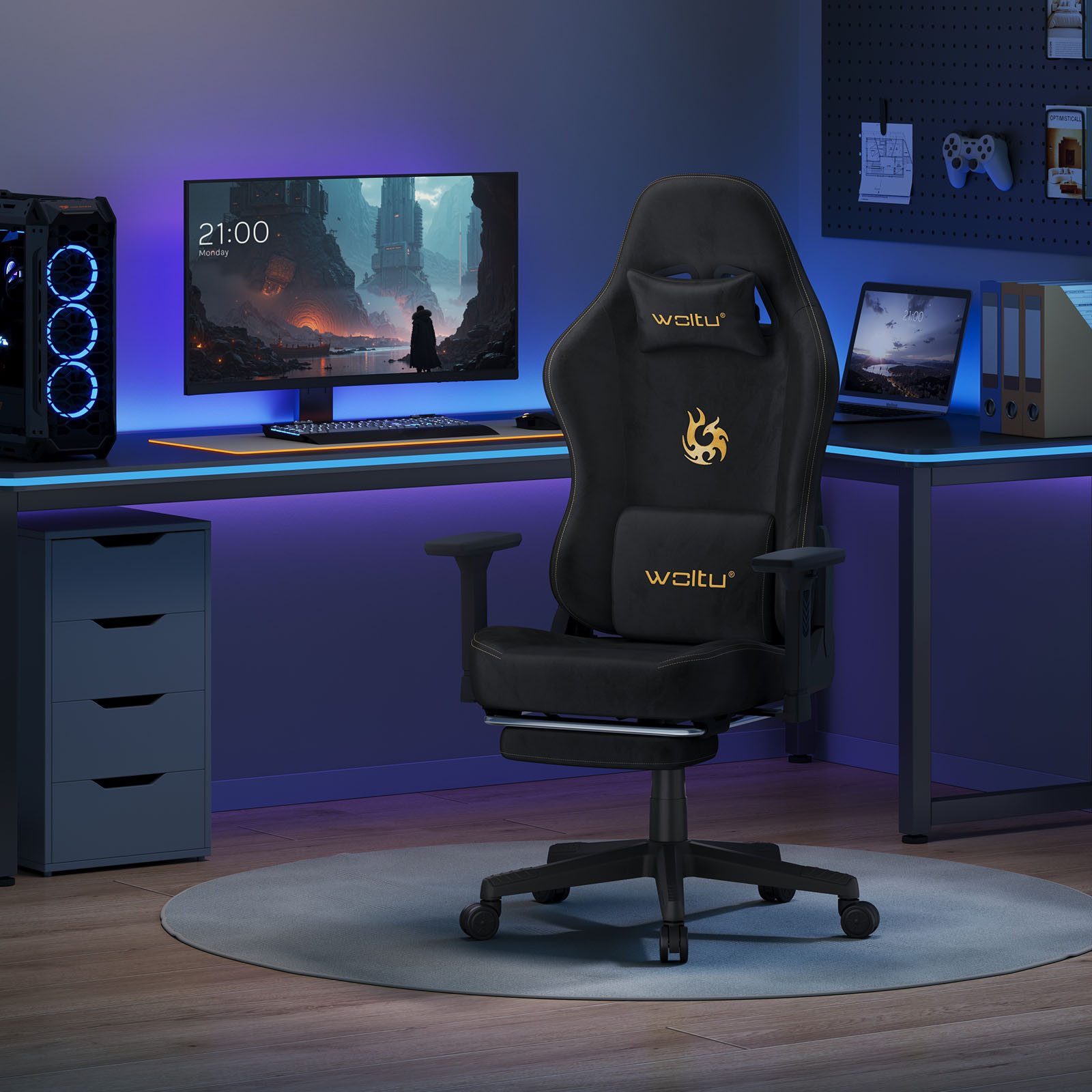 Woltu Gaming-Stuhl, Ergonomischer Bürostuhl PC Stuhl, Atmungsaktiver Wildlederimitat
