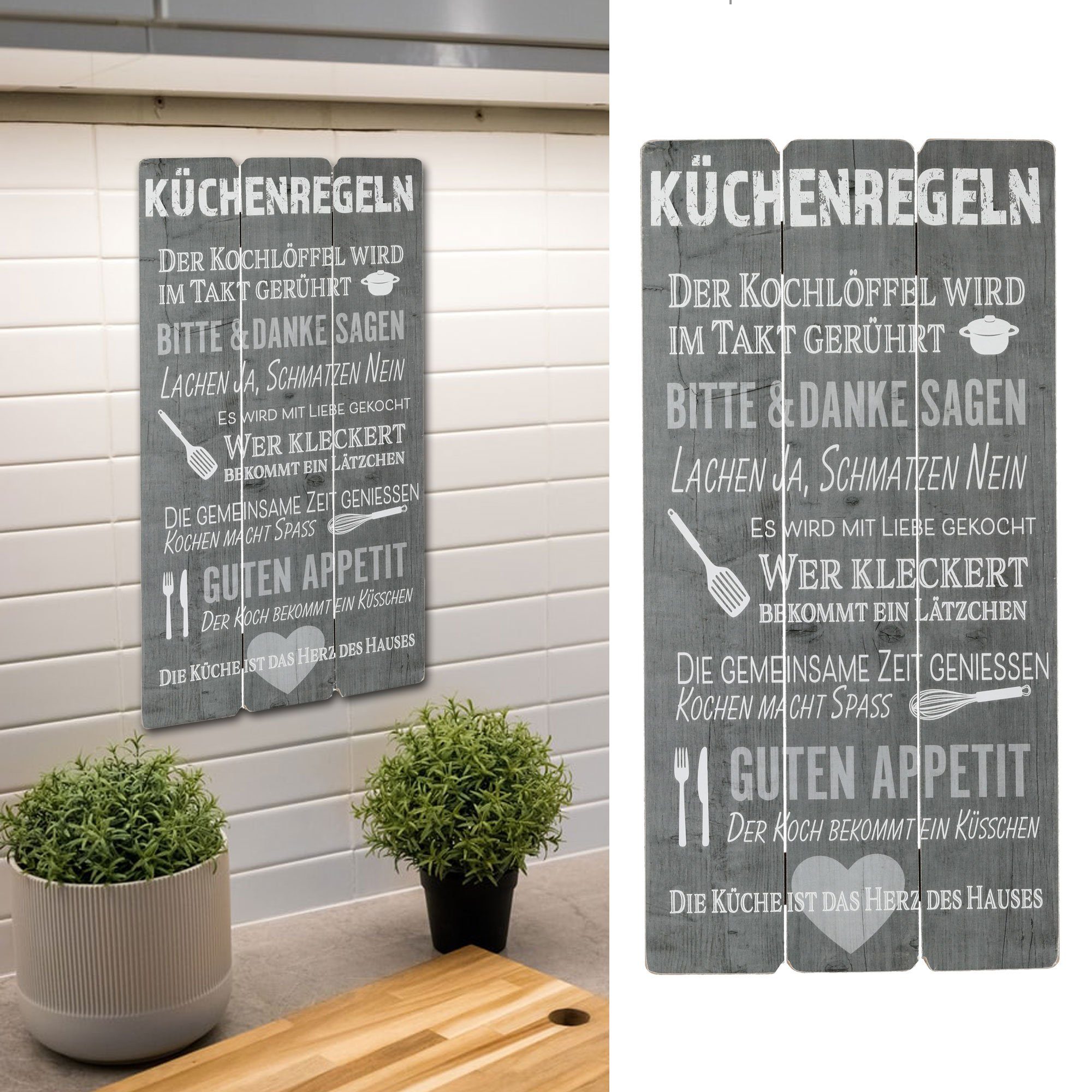 CEPEWA Kunstdruck Plankenschild Wandbild grau Shabby Küchenregeln, Küchenre günstig online kaufen