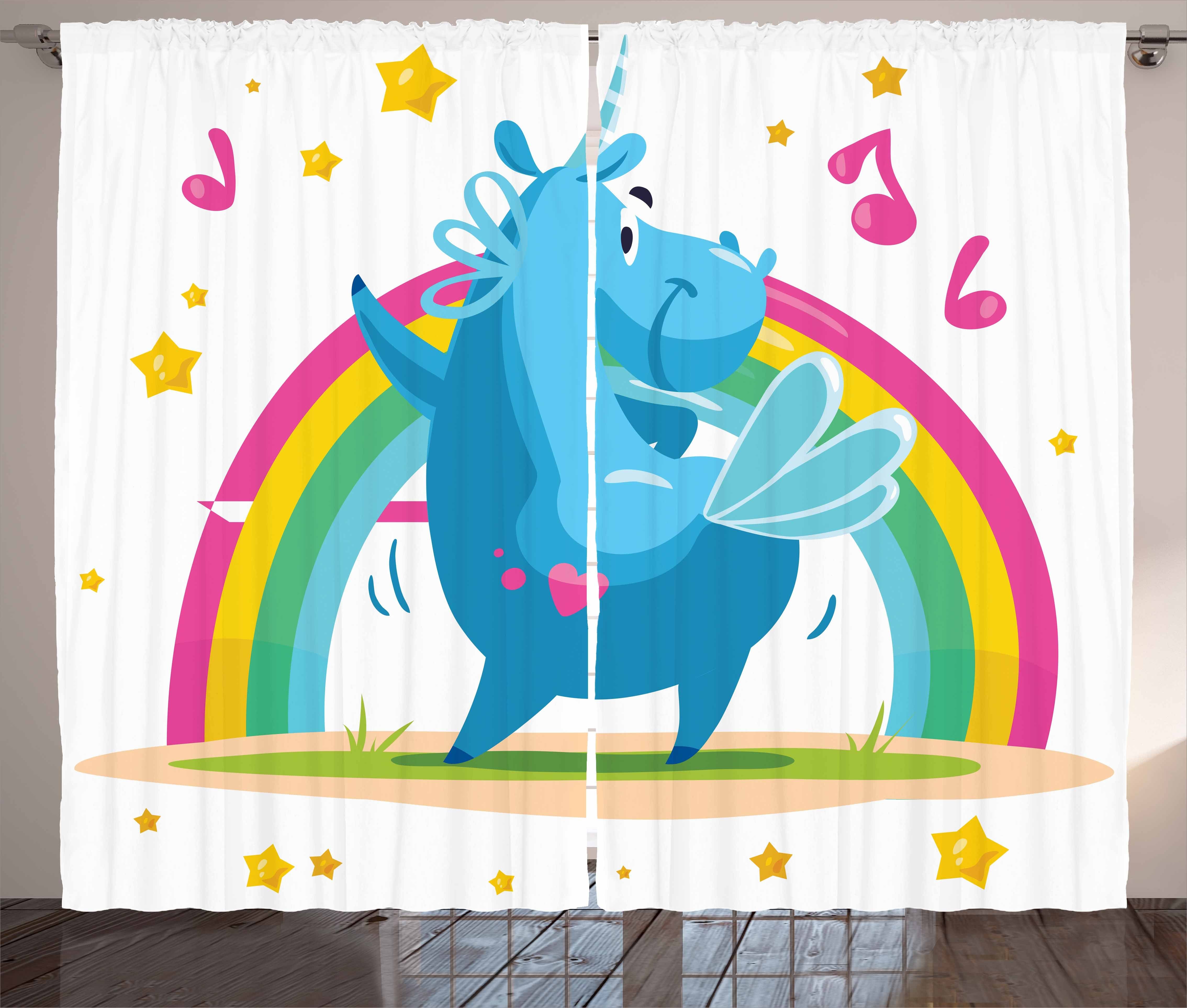 Gardine Schlafzimmer Kräuselband Vorhang mit Schlaufen und Haken, Abakuhaus, Unicorn-Party Cartoon-Pferd
