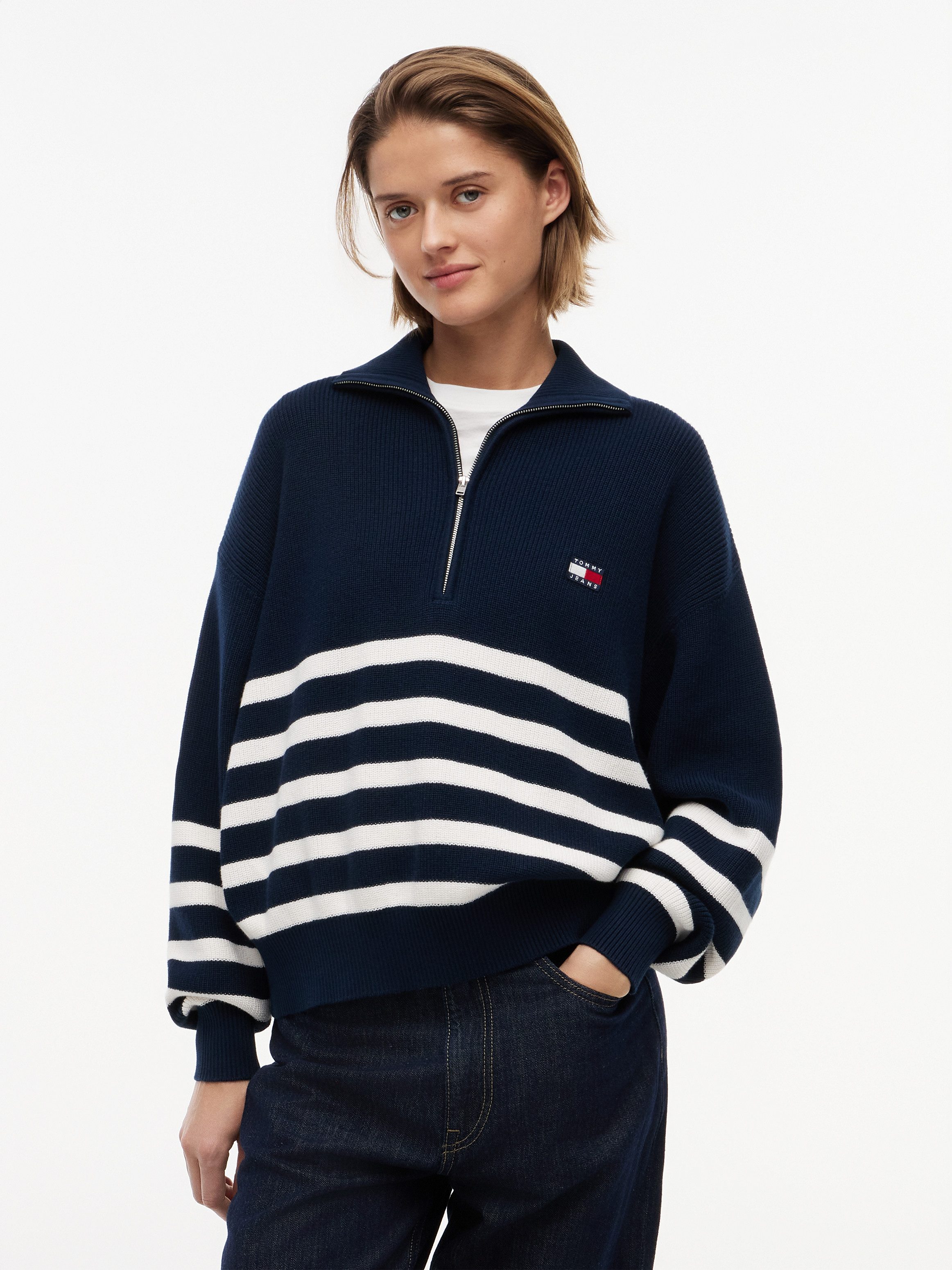 Tommy Jeans Troyer TJW STRIPE QUARTER ZIP SWEATER Baumwolle, mit Zipper, Streifen Design
