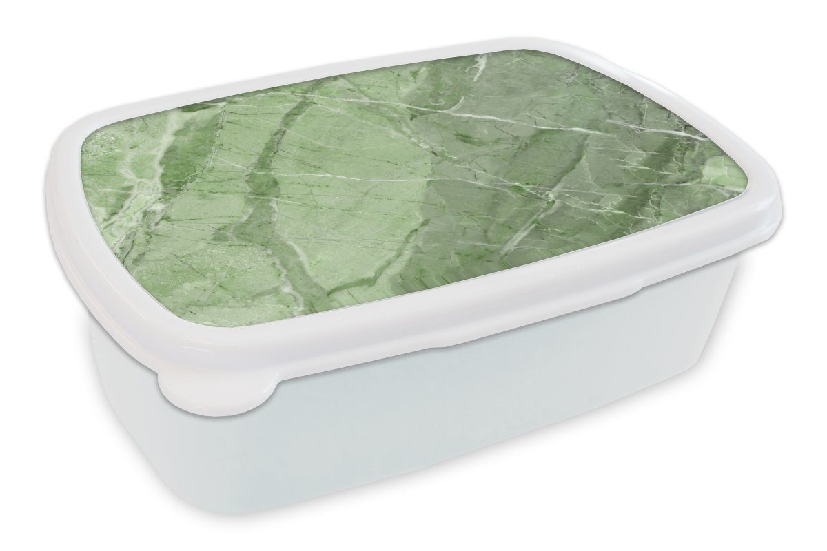MuchoWow Lunchbox Pflastersteine - Weiß - Grün - Granit, Kunststoff, (2-tlg), Brotbox für Kinder und Erwachsene, Brotdose, für Jungs und Mädchen