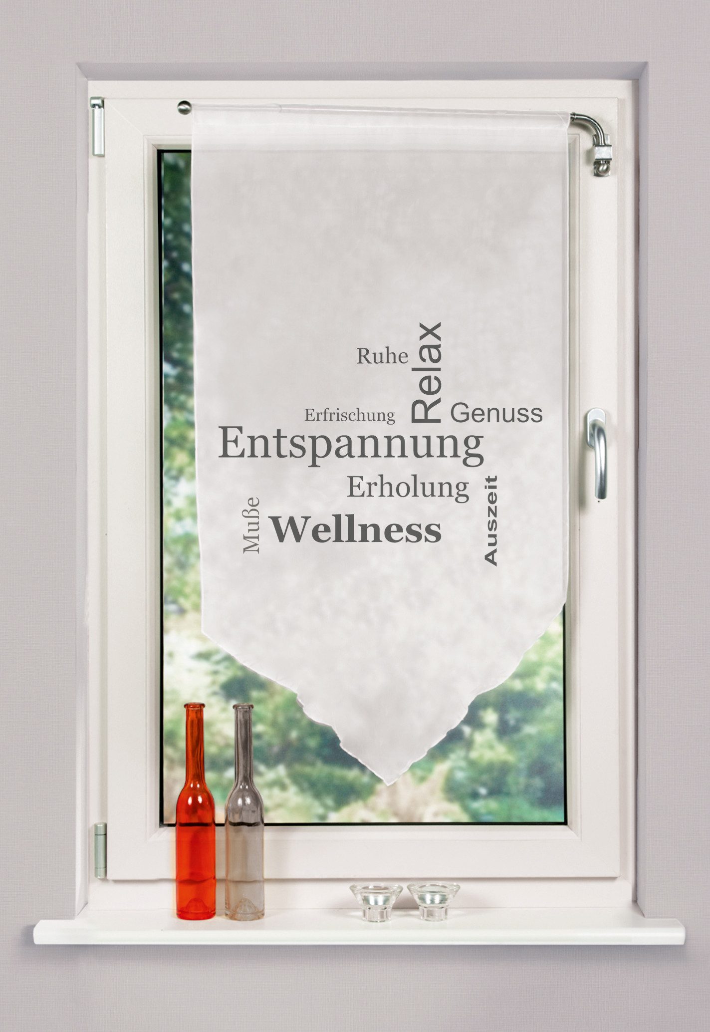 Scheibengardine Fensterbehang Relax Wellness, Clever-Kauf-24, Stangendurchzug, transparent