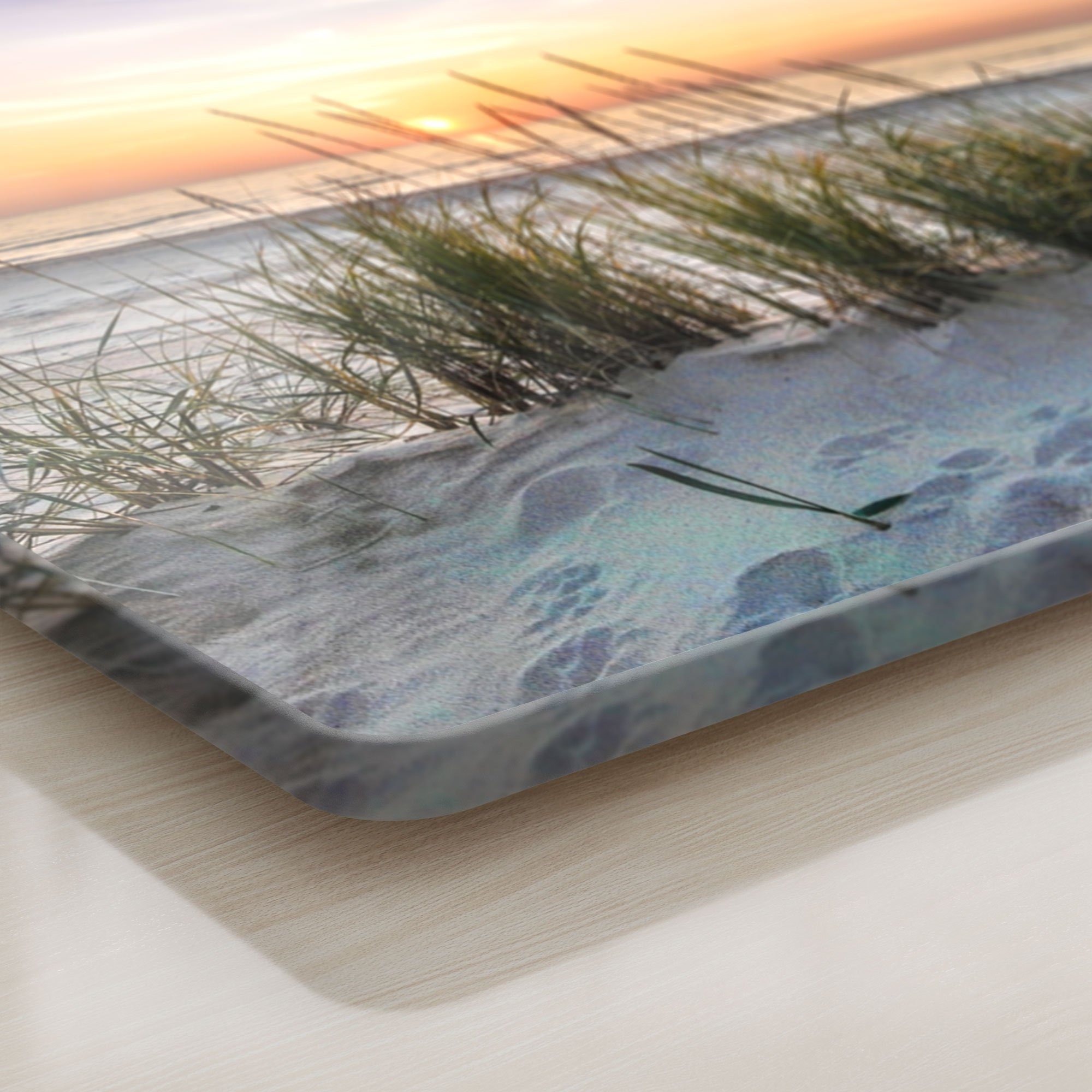 'Sonnenuntergang Glas, Platte Frühstücksbrett Schneideplatte DEQORI am Strand', Schneidebrett
