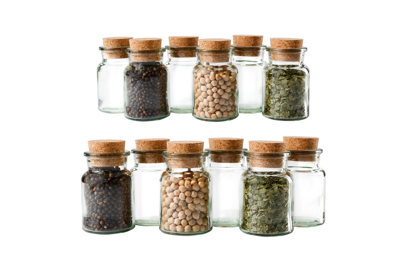 MamboCat Gewürzbehälter 12er Set Gewürzgläser 150ml + Korken Aufbewahrung Kräutern & Gewürzen, Glas