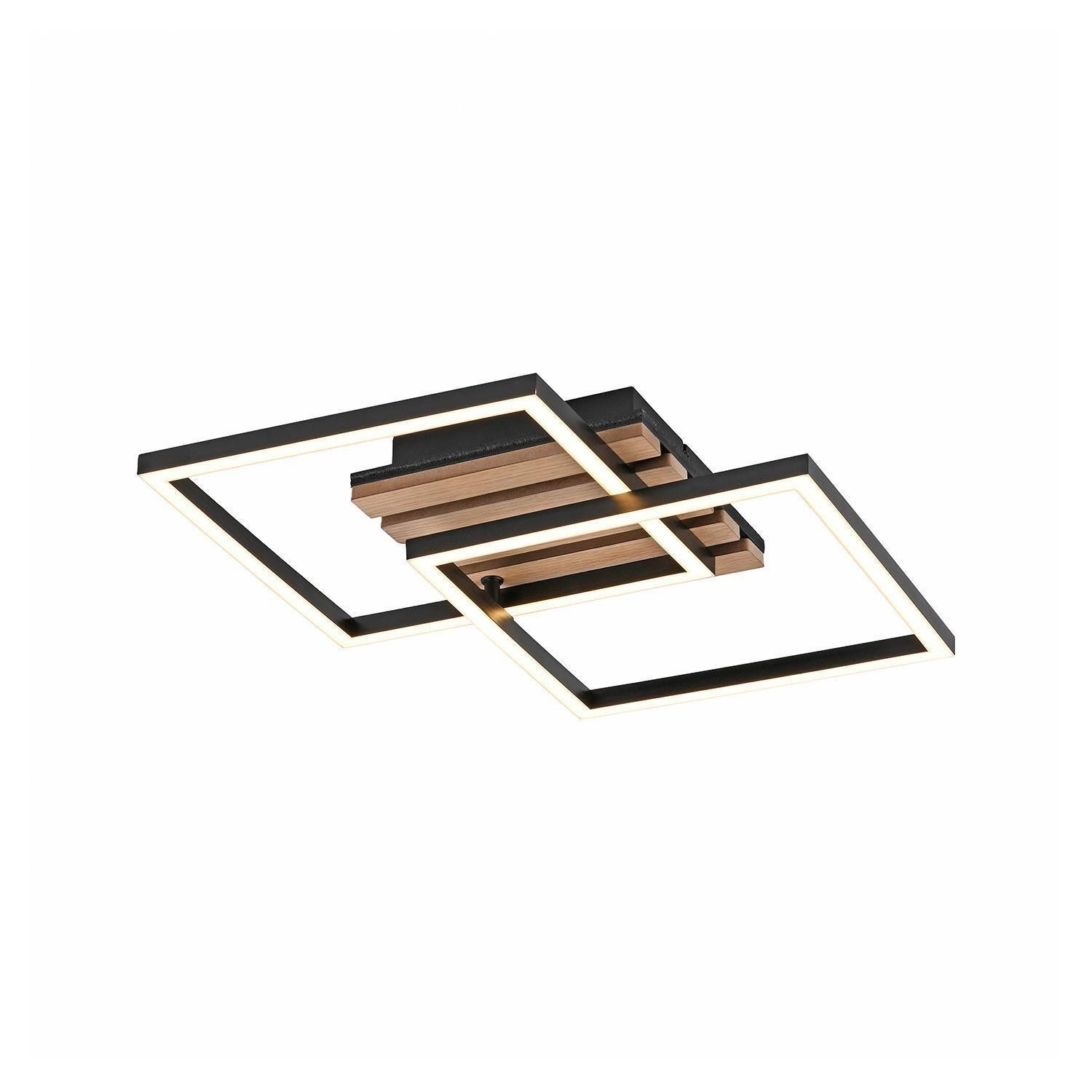 JUST LIGHT LED Deckenleuchte AKUSTIKA, Braun, Schwarz, Holzfurnier, Akustikfilz, LED fest integriert, Extra-Warmweiß, Metall, B 37 x H 7,8 x T 36 cm