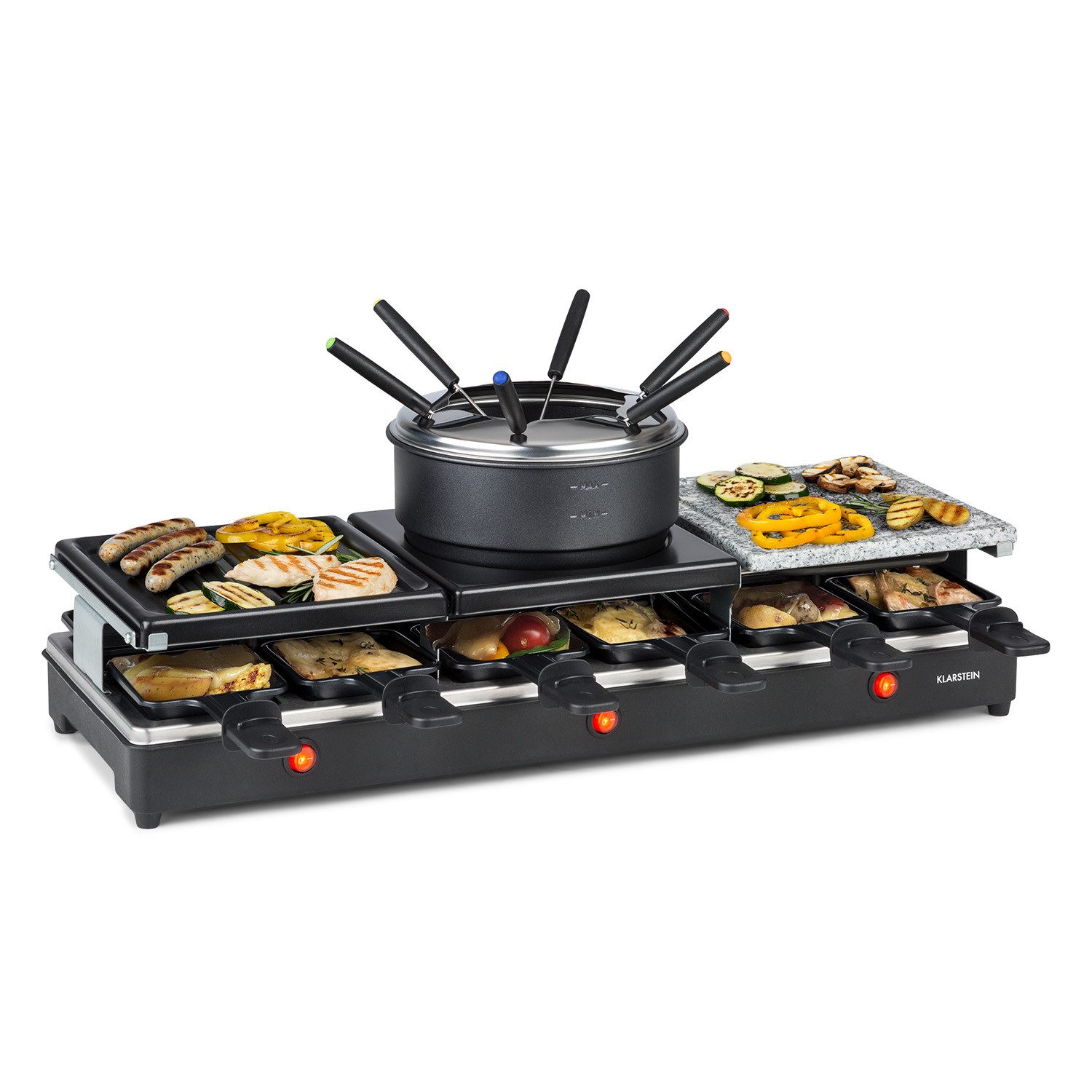 Klarstein Raclette und Fondue-Set Fonduelette XL, 12 Raclettepfännchen, 1650 W