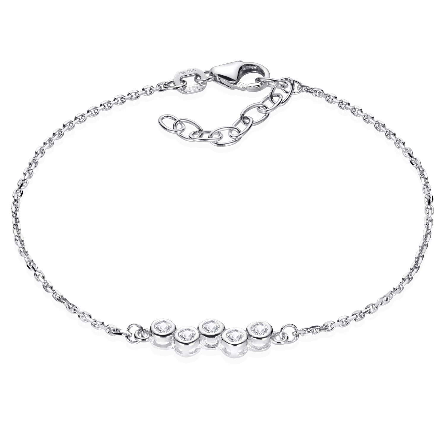 Materia Armkette elegant 925 Silber Zirkonia weiß längenverstellbar 16-18,5cm SA-111, 925 Sterling Silber, rhodiniert