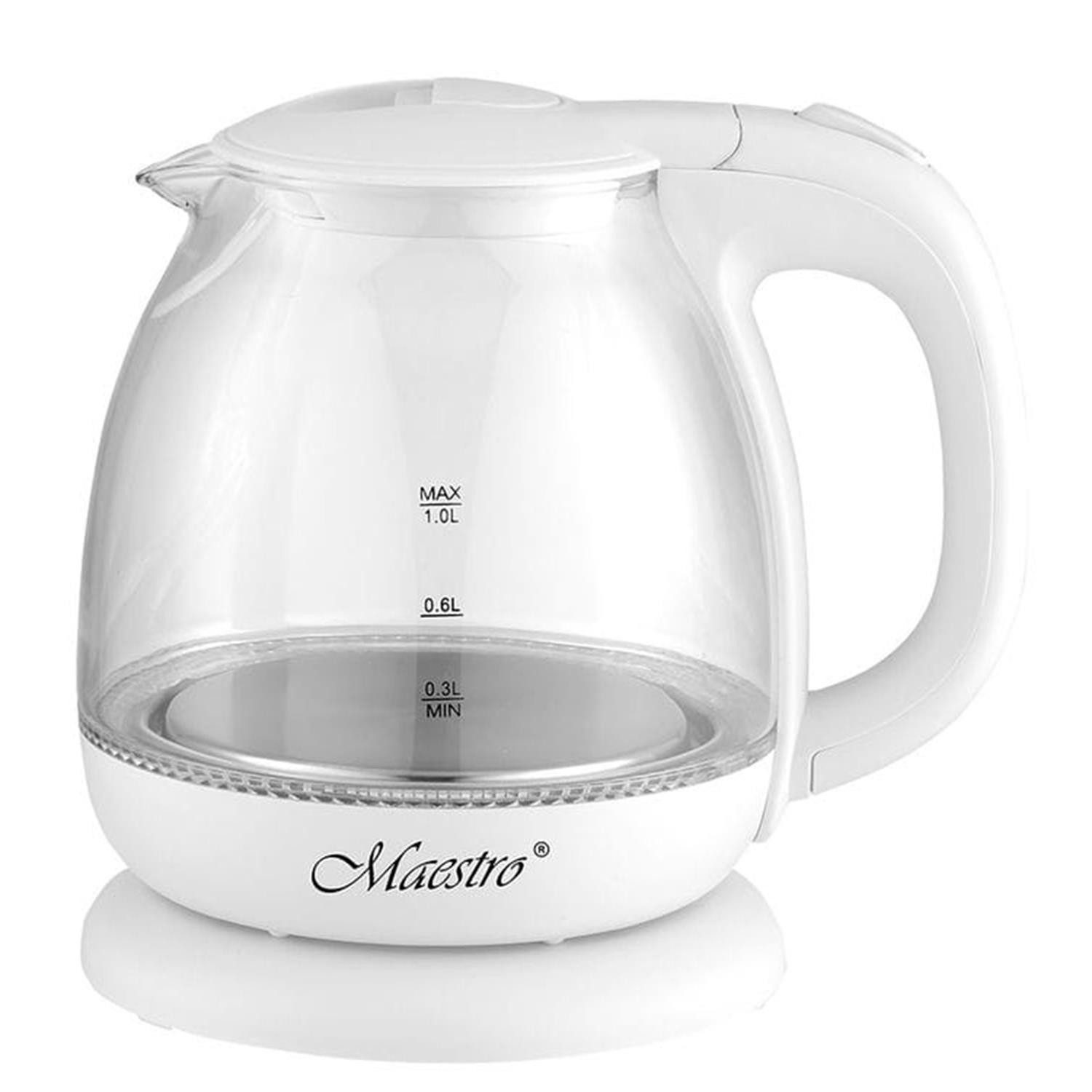 Feel Maestro Wasserkocher MR055 Glas-Wasserkocher 1L mit Innenbeleuchtung, 1 l, 1100 W, Überhitzungsschutz 1100 W