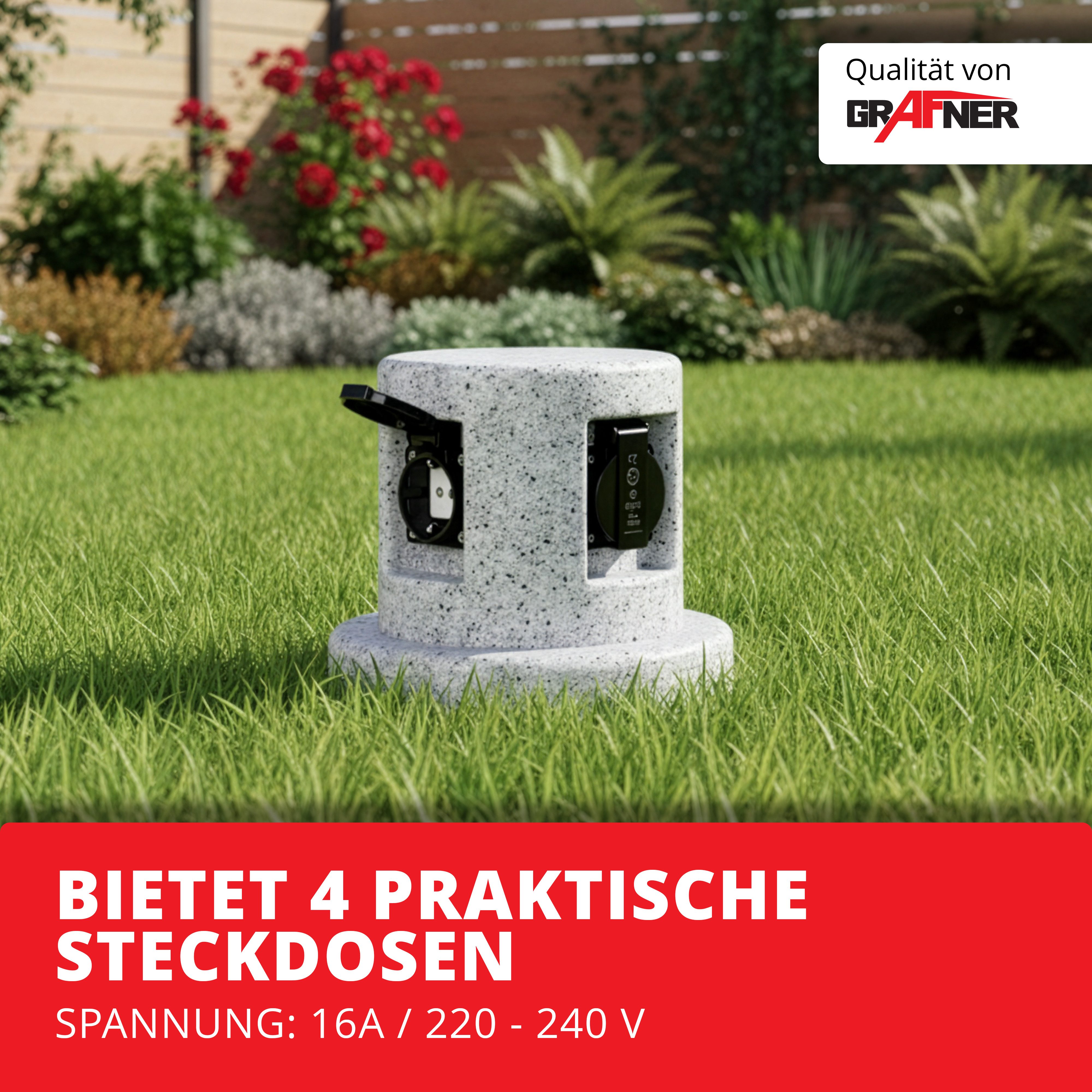 Grafner Gartensteckdose Gartensteckdose Steinoptik Steckdosensäule mit 4 Außensteckdosen, Breite oben: 16cm, Briete unten 21,5 cm