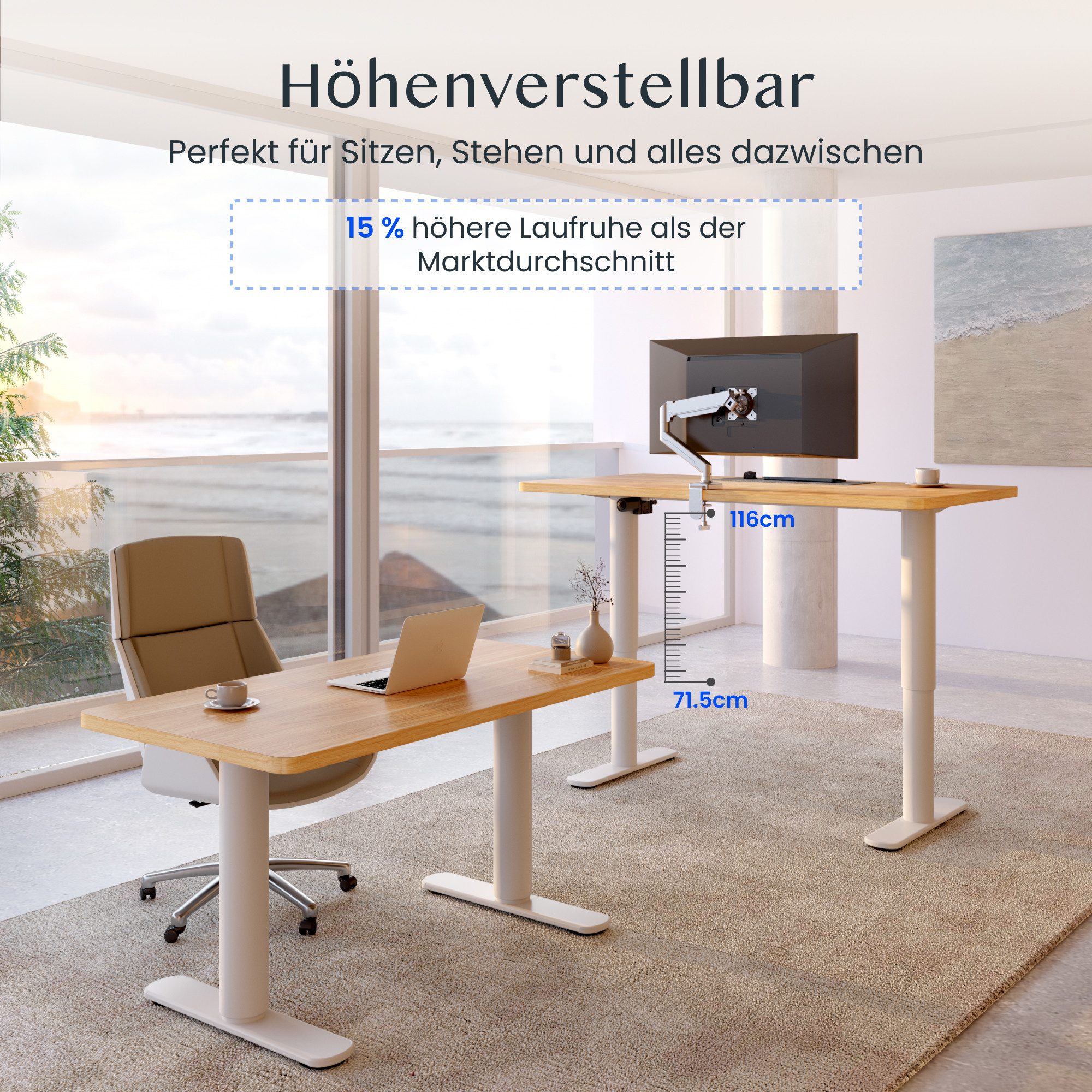 FLEXISPOT Schreibtisch CylineX Höhenverstellbarer Schreibtisch mit runden Tischbeinen (ästhetischer Sitz-Steh-Arbeitsplatz, mit ausgewogenen Proportionen und ruhiger Präsenz), Skulpturale Optik,100×60 cm
