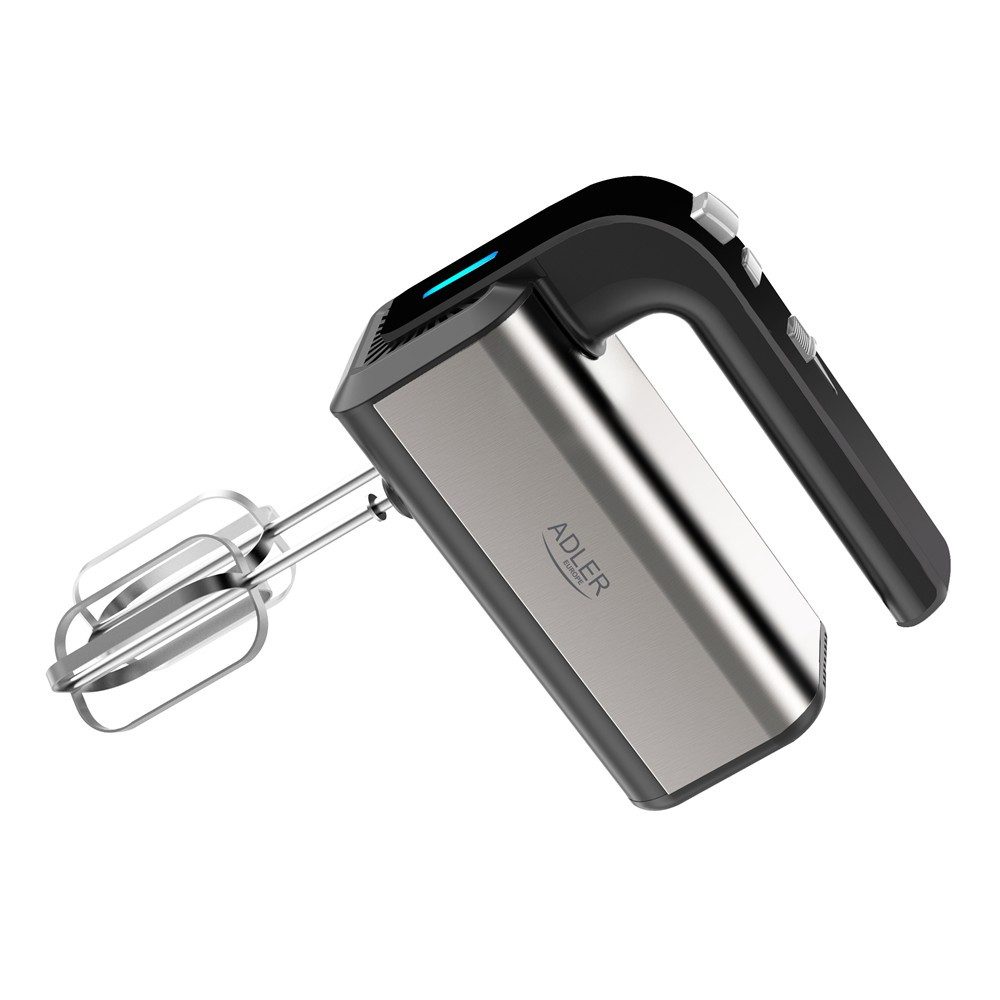 ADLER EUROPE Handmixer AD 4225 eleganter Edelstahl-Mixer mit Knethaken und Rührbesen, 800 W, Handrührgerät, Küchenmixer für Teig, Sahne, Eischnee, silber schwarz